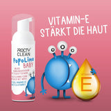 Spumă delicată PopoLino Baby pentru fund, în loc de șervețele umede pentru bebeluși. Spumă de curățare cosmetică vegană și naturală! Spumă pentru fund cu aloe vera, hamamelis, bergamotă și vitamina E. Face fundurile și mediul înconjurător fericite.