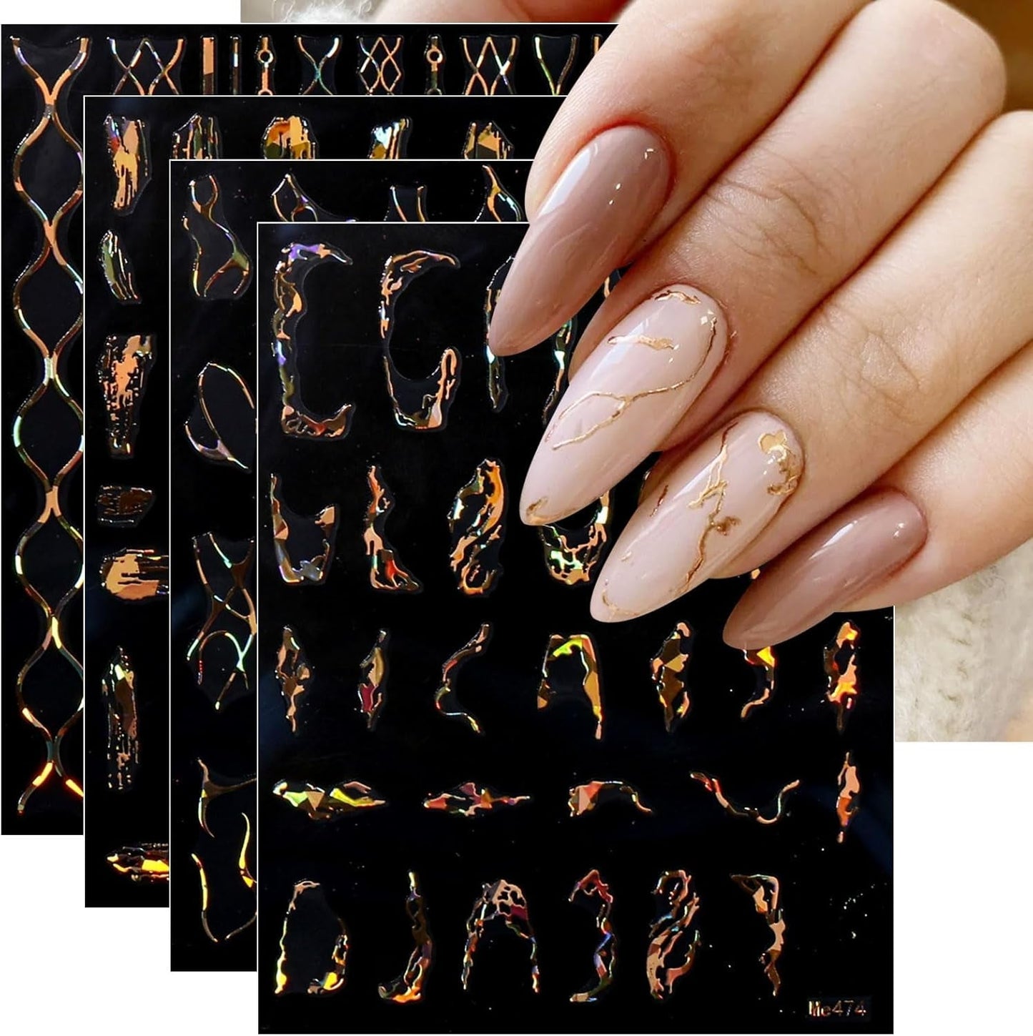 JMEOWIO Nálepka na nehty Marmor Linie 9 Blatt Nálepka na nehty Selbstklebend Nagelaufkleber Stříbrná bunt Dekoration Nageldesign Zubehör