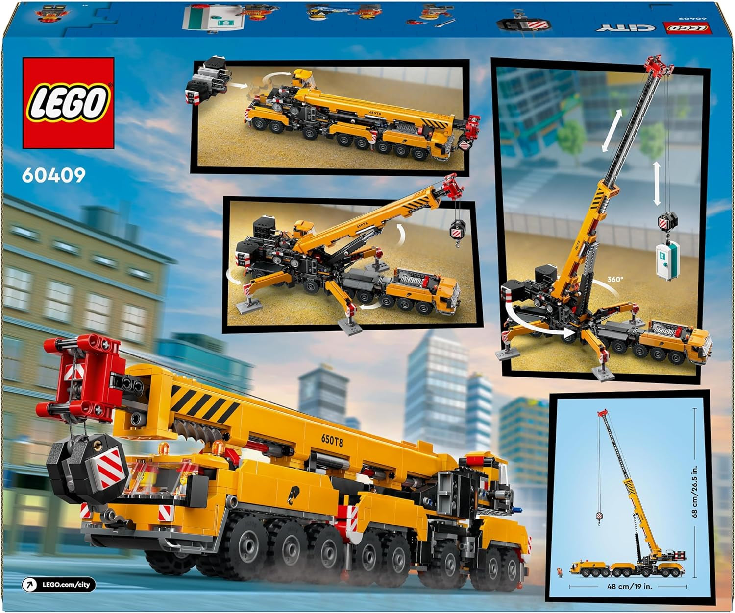 Stavebnice mobilního stavebního jeřábu LEGO City pro chlapce a dívky Kreativní děti Dárek Dlouhá prodloužitelná ruka 4 Minifigurky stavebních dělníků pro RPG 60409 Stavebnice Besuche den LEGO-Store