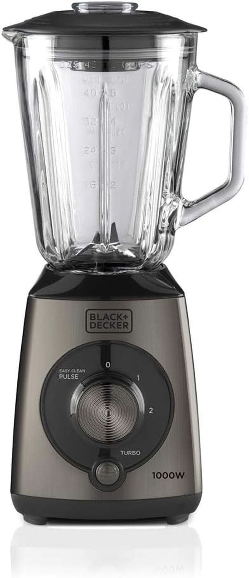 BLACK+DECKER Stolní mixér | 500W | 2 rychlosti | Pulzní funkce | Glaskrug | 1,5L | Edelstahlmesser Mit 4 Klingen | Herausnehmbar Und Leicht Zu Reinigen | Weiß Und Grau Kitchen Naty Shop 1000W Edelstahl