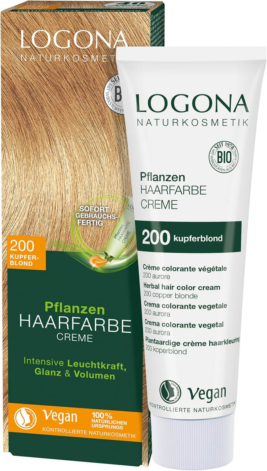 LOGONA Natural Cosmetics Plant Hair Color Cream 240 Nugát Brown, Přírodní barva na hnědé vlasy s hennou, barvicí krém na hnědé tóny, barva na tmavé vlasy, 150ml Barva na vlasy Naty Shop 200 Blonde měděná