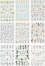 JMEOWIO Samolepka na nehty Bunte Blumen 9 Blatt Samolepka na nehty Selbtklebend Nagelaufkleber Frühling Letní Blumen Dekorace Nageldesign Zubehör