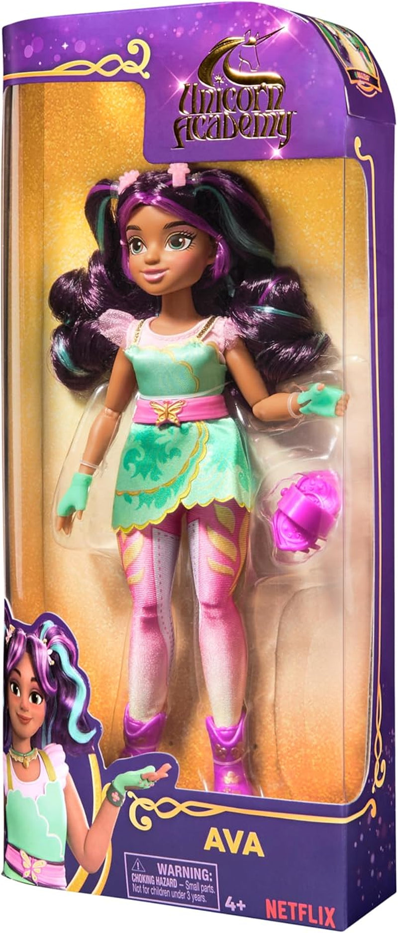Unicorn Academy Ankleidepuppe Ava - originální loutka pro věrné Netflix-Serie, 24 cm groß and mit 7 Doplňky pro fantasievolles Rolenspiel, pro Kinder ab 4 Jahren