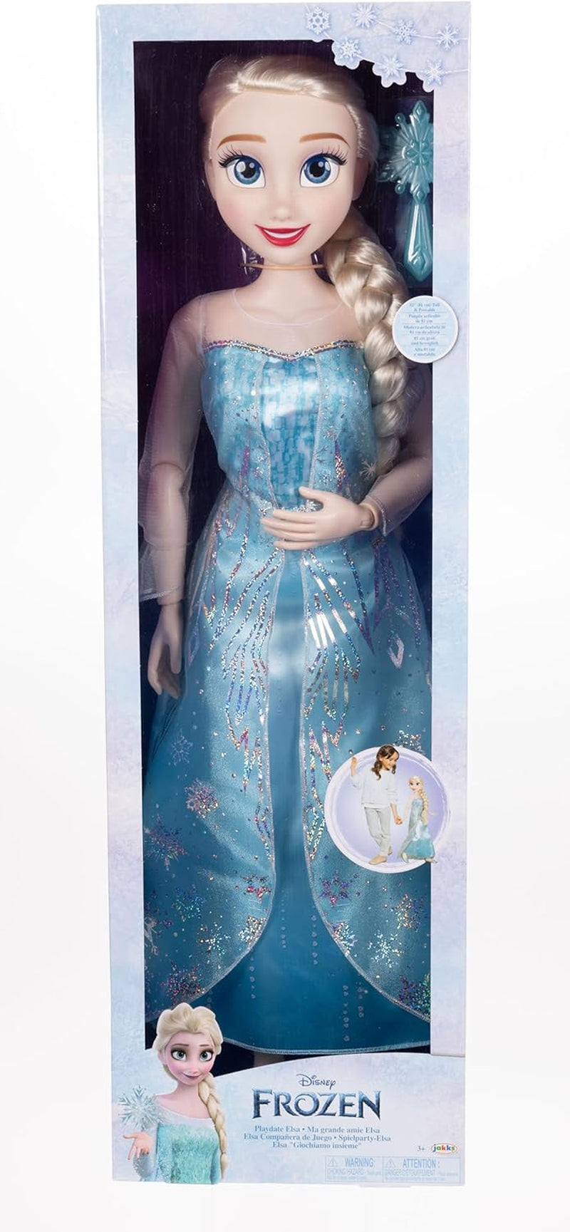 Disney Frozen Playdate Elsa Giant Doll 80 cm od Jakks Pacific Plně kloubová panenka s 11 kloubovými body, včetně kartáče na vlasy a příslušenství