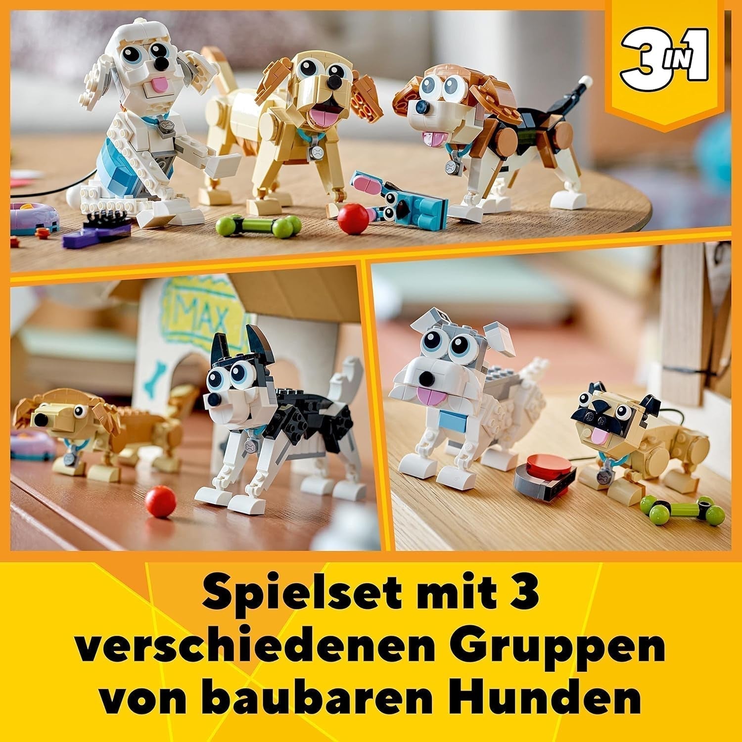 Sada LEGO 31137 Creator 3v1 roztomilý pes s figurkami zvířat jezevčík, mops, pudl a další, hračka pro děti 7+, dárek pro milovníky psů Stavebnice Besuche den LEGO-Store