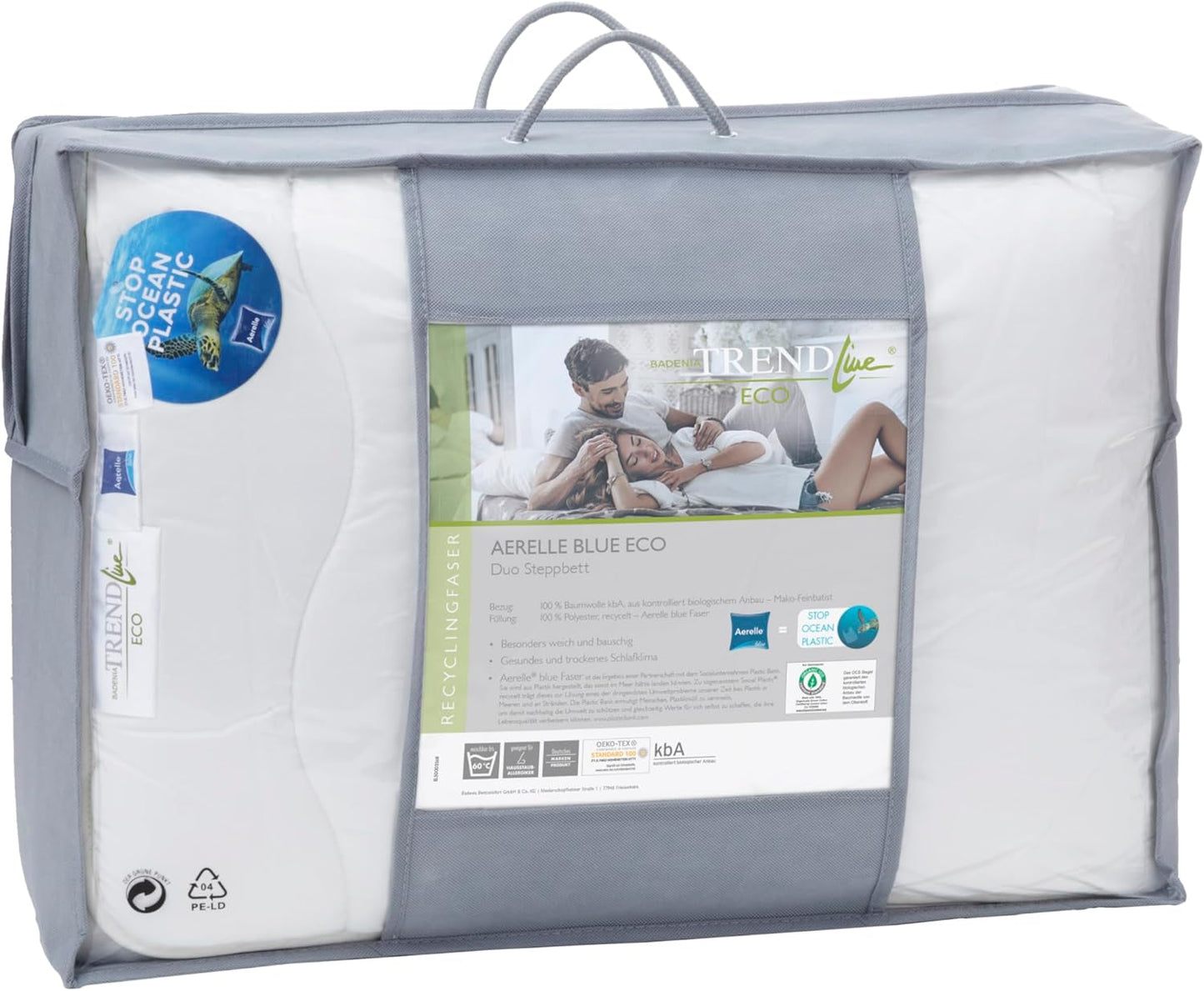 Badenia Trendline Eco přikrývka Aerelle Blue Duo 135 X 200 Cm, Bílá, Öko-Tex certifikovaná, Vyrobeno v souladu s německým standardem kvality Peřiny a přikrývky Naty Shop