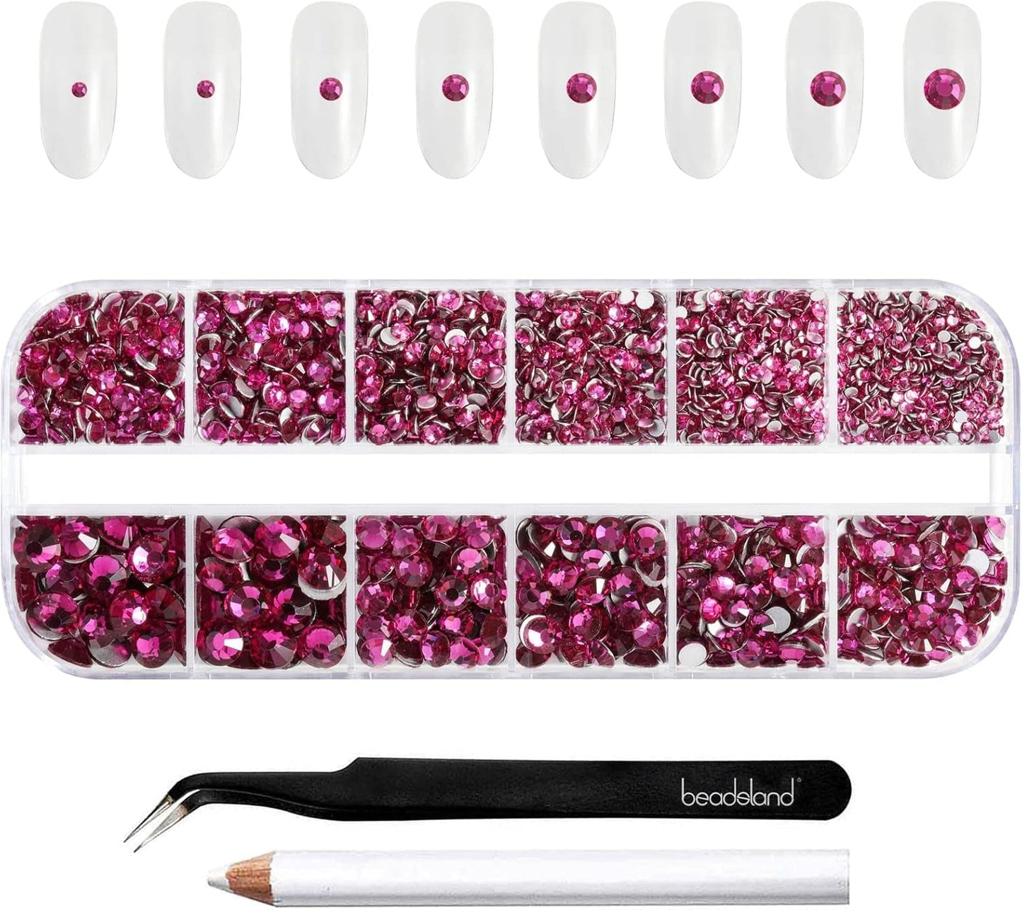 Beadsland 2500 ks Glas Nailart Strasssteine ​​​​Kristall Flatback Edelsteine ​​Runde, ​​Für Handwerk Gemischt 8 Größen SS4 ~ SS30 Mit Picking Pinzette Und Stift (Kristall Weiss)