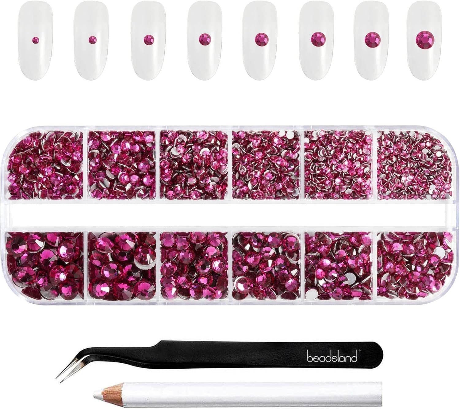Beadsland 2500 ks Glas Nailart Strasssteine ​​​​Kristall Flatback Edelsteine ​​Runde, ​​Für Handwerk Gemischt 8 Größen SS4 ~ SS30 Mit Picking Pinzette Und Stift (Kristall Weiss)