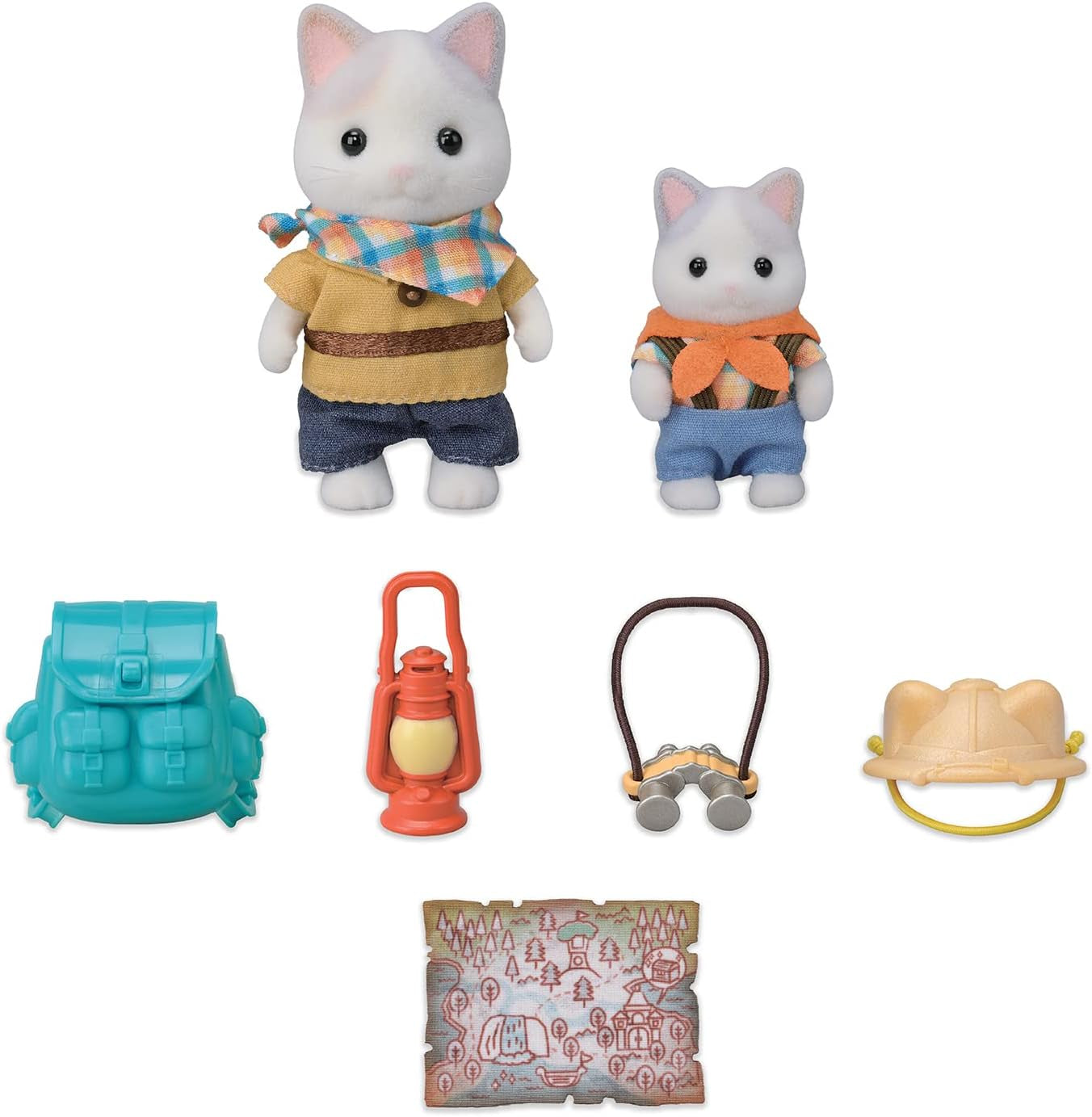 Sylvanian Families - 5763 Dvoufigurová sada Adventure Explorer Set Mléčná kočka Otec chlapec Zvířecí postava Detailní hračka pro 3 roky staré panenky Naty Shop