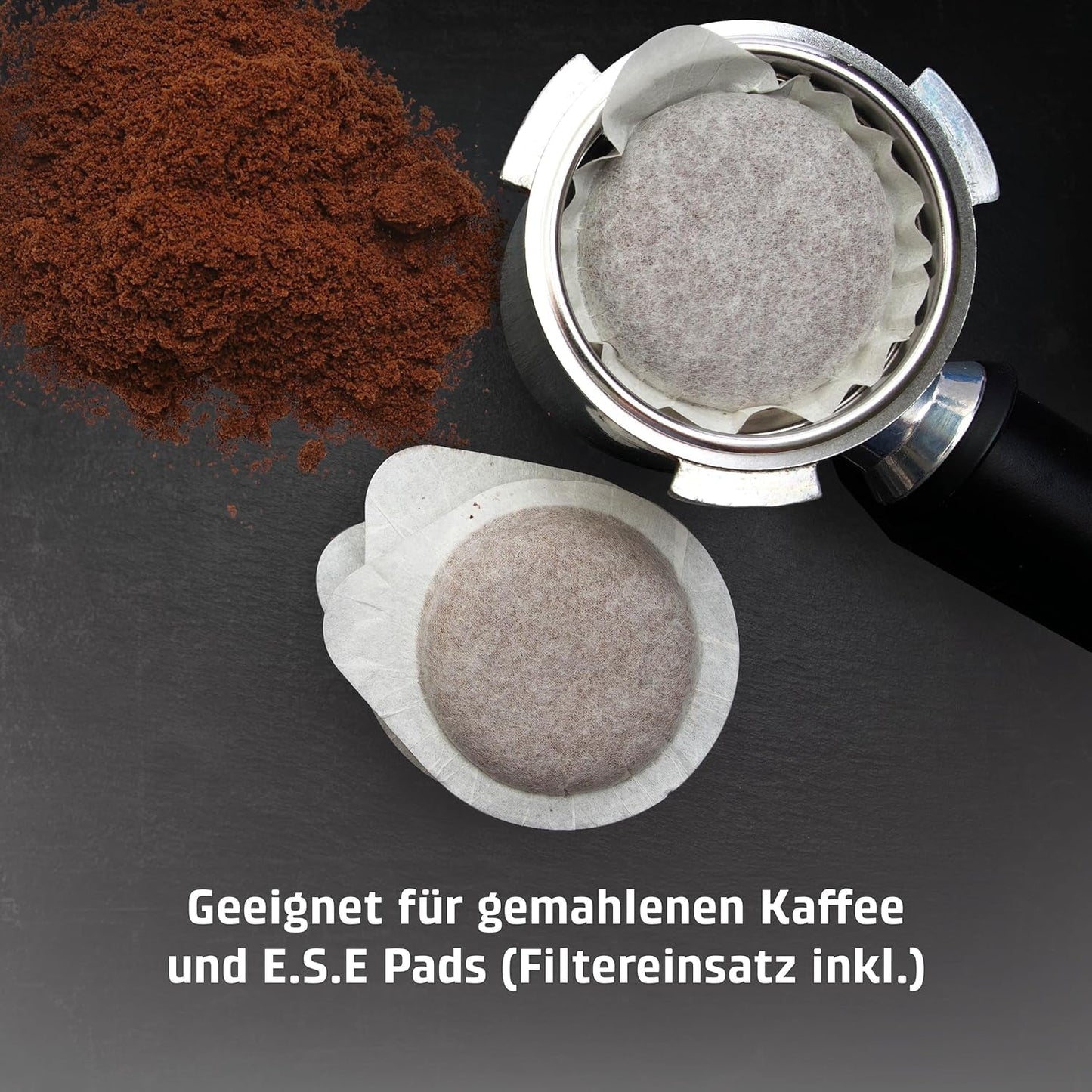 CASO EspressoGourmet Crema - espresso kávovar Portafilter s napěňovačem mléka, espresso, cappuccino, nerezový portafiltr, pumpa ULKA 20 bar, kávovar, mletá káva, kapsle ESE