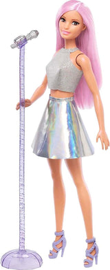 Panenka Barbie Pop Star v třpytivé sukni s mikrofonem a růžovými vlásky Dárek pro děti 3-7 let JCW42 Oslnivé panenky Naty Shop Pink