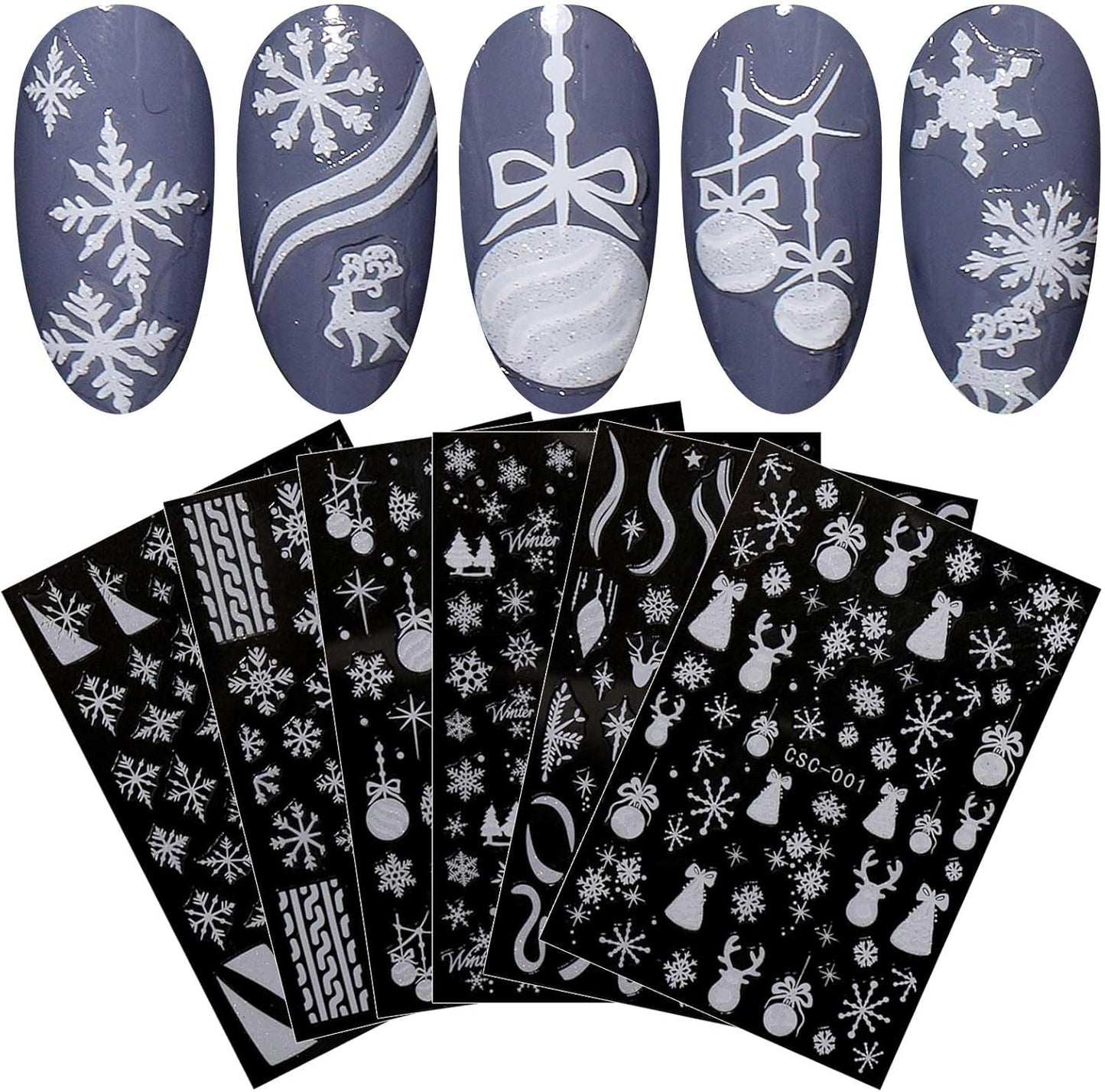 JMEOWIO Nálepka na nehty Weihnachten Gold Glitter Silber 8 Blatt Nálepka na nehty Selbtklebend Nagelaufkleber Schneeflocke Winterurlaub Dekoration Nageldesign Zubehör