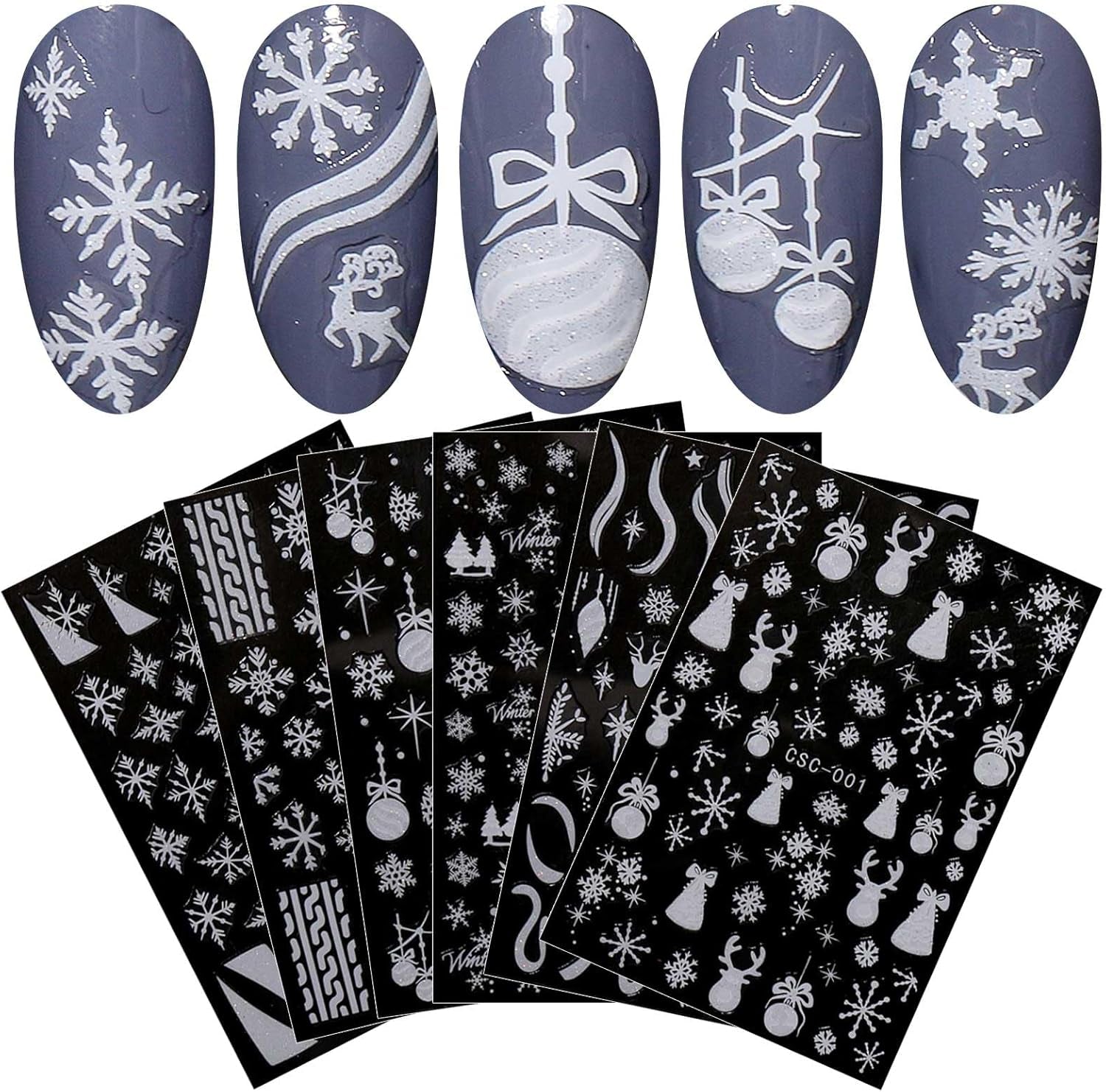 JMEOWIO Nálepka na nehty Weihnachten Gold Glitter Silber 8 Blatt Nálepka na nehty Selbtklebend Nagelaufkleber Schneeflocke Winterurlaub Dekoration Nageldesign Zubehör