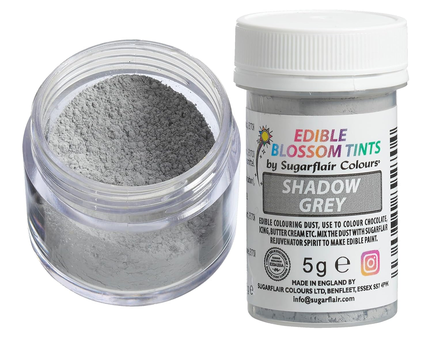 Sugarflair Blossom Tint Dust Dark Grey Food Coloring Powder - Potravinářský prášek pro ozdoby dortů, fondán, polevu, čokoládu, máslový krém, makronky a další - 5G