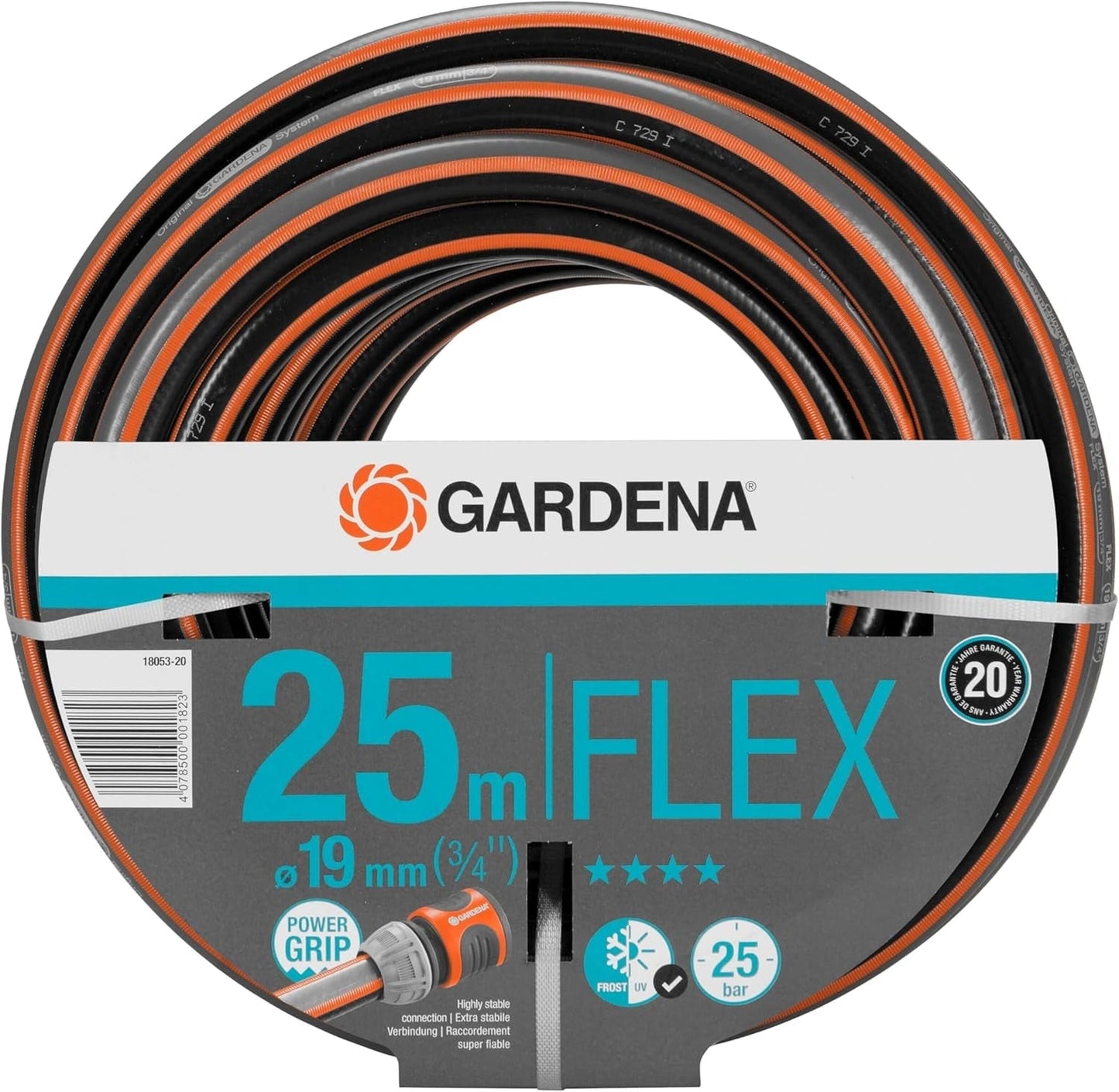 Hadice Gardena Comfort FLEX 19 mm (3/4 palce), 25 m: Flexibilní, rozměrově stabilní zahradní hadice s profilem Power-Grip, vyrobená z vysoce kvalitního spirálového materiálu, tlak při roztržení 25 barů, bez systémových součástí (18053-20)