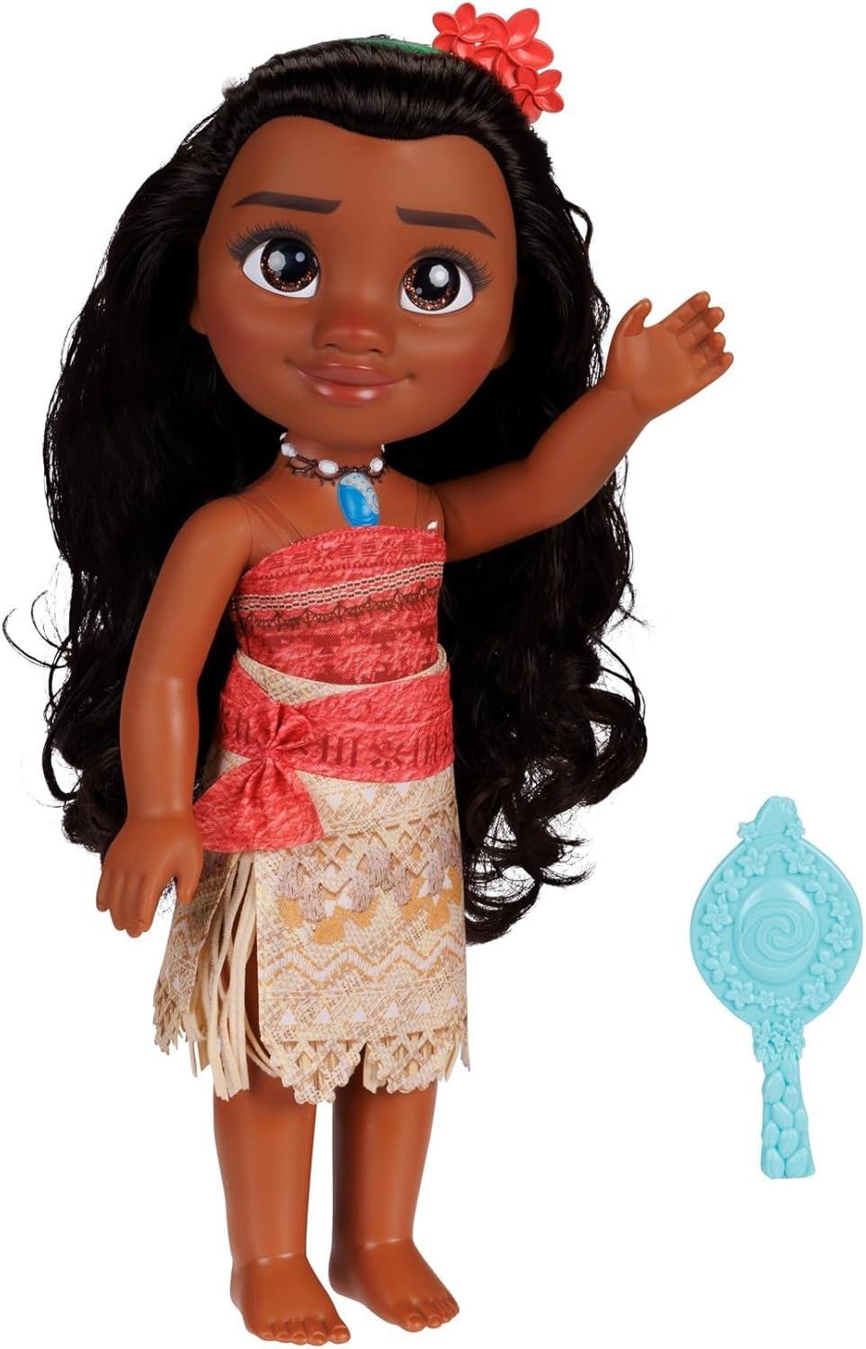 Panenka Disney Princess Moana 35 cm, reflexní třpytivé oči, pohyblivé klouby, odnímatelný outfit, květinová spona, dlouhé vlasy, pro dívky od 3 let