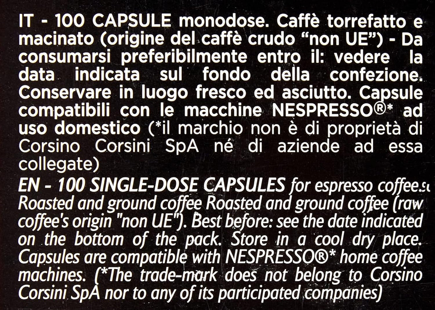 Caffè Corsini - Classico Italiano, Miscela Di Caffè In Nespresso kompatibilní kapsle, Gusto Forte E Deciso - Confezione Da 100 kapslí