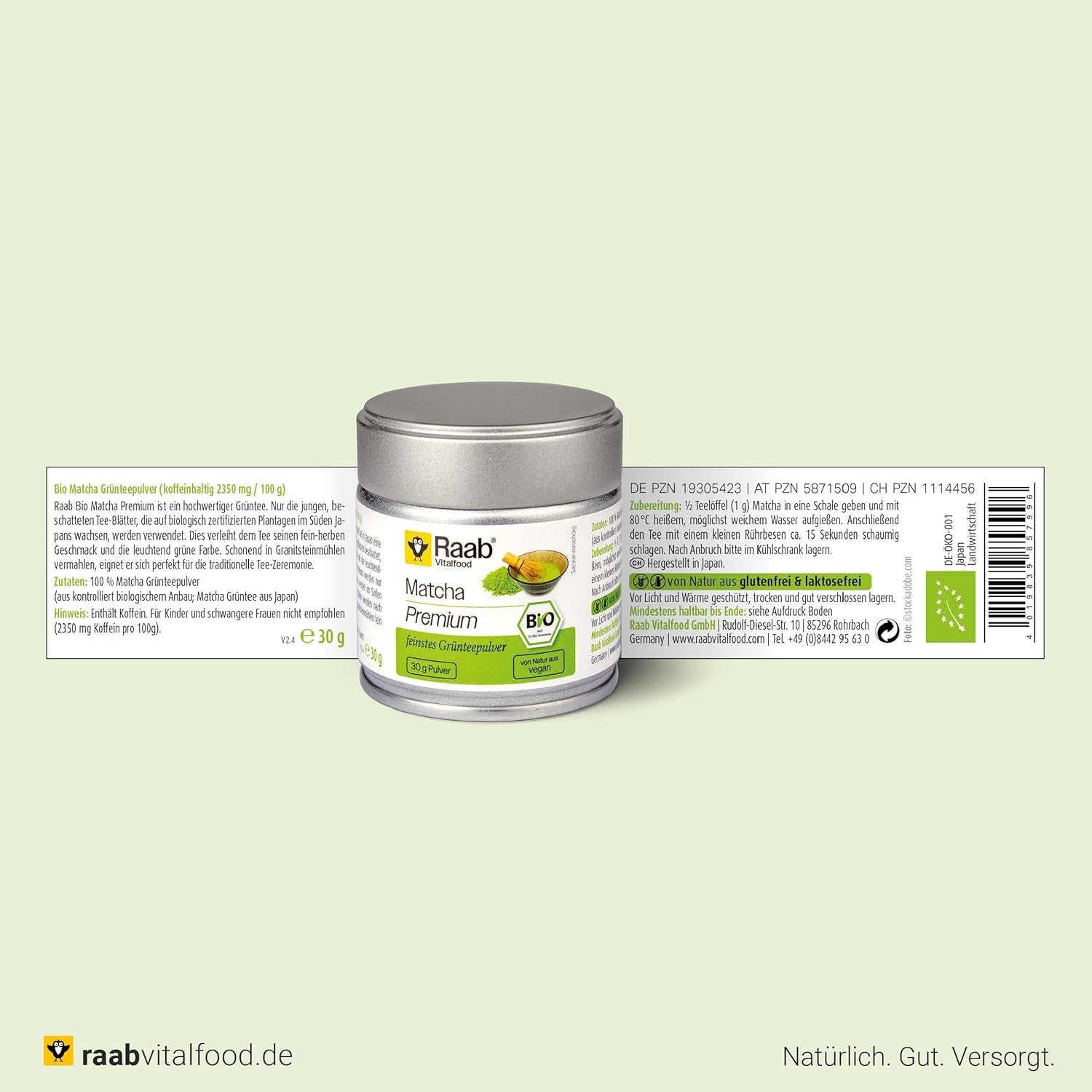 Raab Vitalfood® Premium Bio Matcha Powder (30g) - Originál z Japonska, čistý matcha prášek bez přísad, jemně mletý, jemně hořká chuť, prášek ze zeleného čaje, vegan, čajový obřad