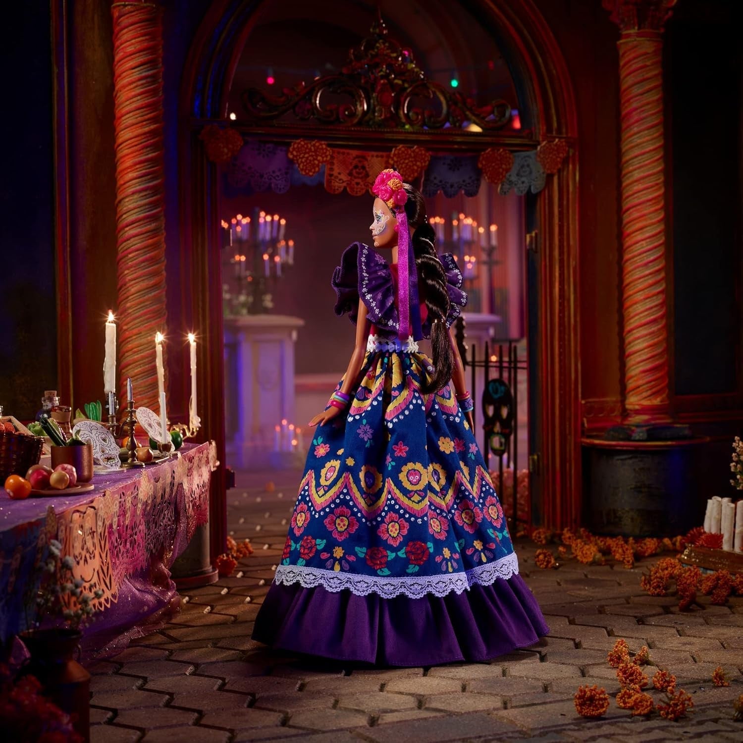 2022 Día De Muertos panenka Barbie s nařasenými tradičními šaty, květinovým věncem a barvou na obličej Calavera, dárek pro sběratele