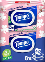 Tempo ''Gentle & Sensitive'' vlhčené toaletní ubrousky - Megapack - 16 balení po 42 ubrouscích - Duo Pack - Přírodní Aloe Vera - Hygienický papír, dermatologicky testováno, neutrální k pokožce