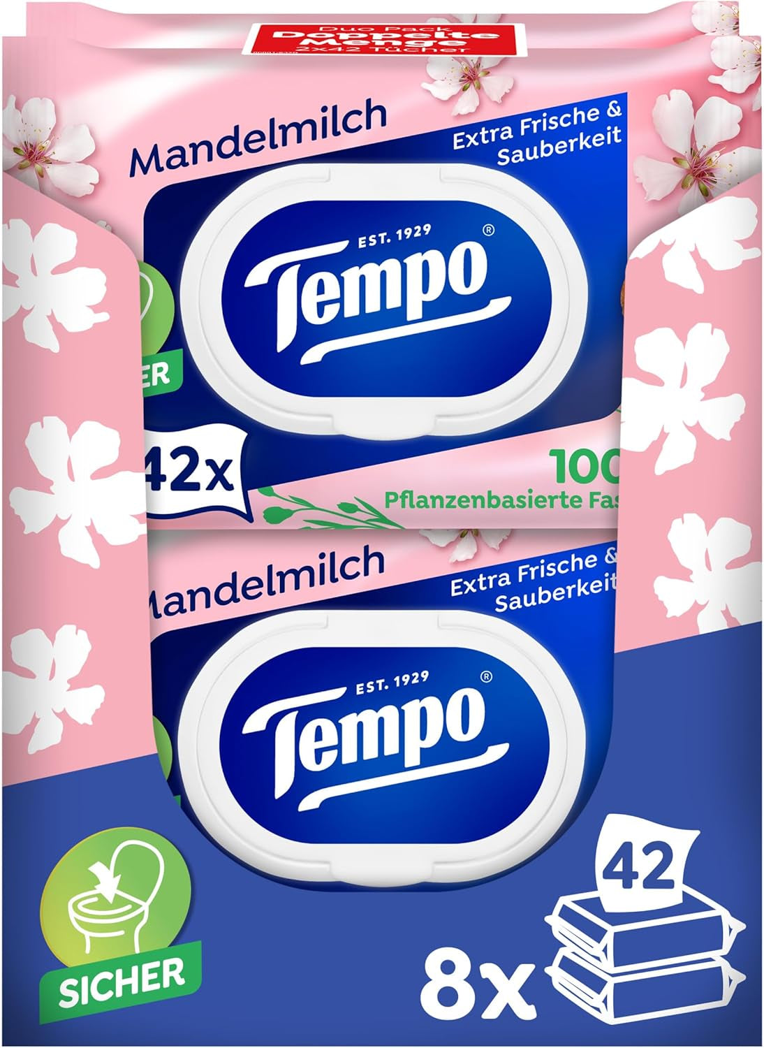 Tempo ''Gentle & Sensitive'' vlhčené toaletní ubrousky - Megapack - 16 balení po 42 ubrouscích - Duo Pack - Přírodní Aloe Vera - Hygienický papír, dermatologicky testováno, neutrální k pokožce