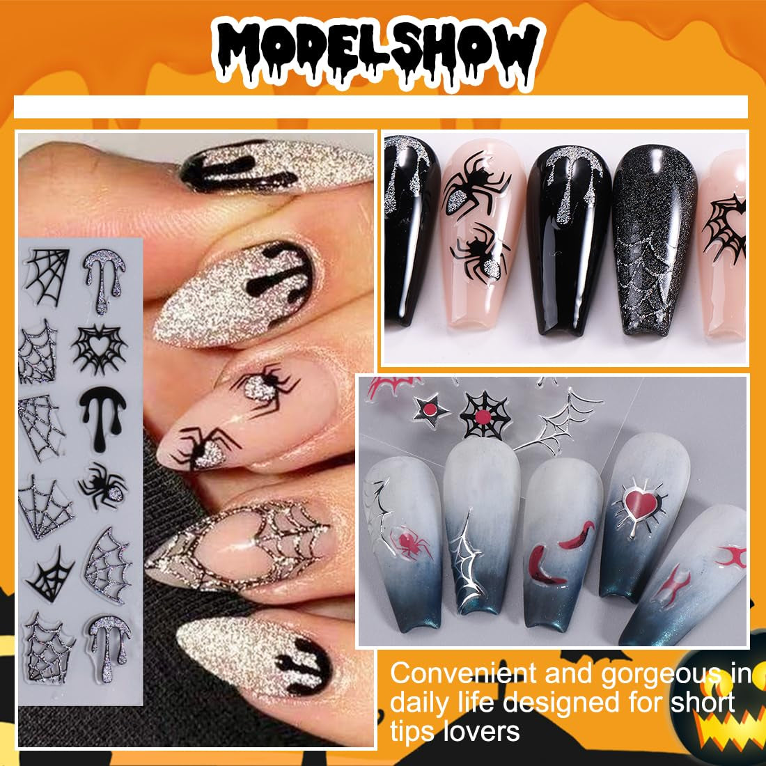 5 ks Halloweenských 3D samolepek na nehty, 5D stereoskopických samolepek na nehty, ozdob na nehty, příslušenství k designu nehtů
