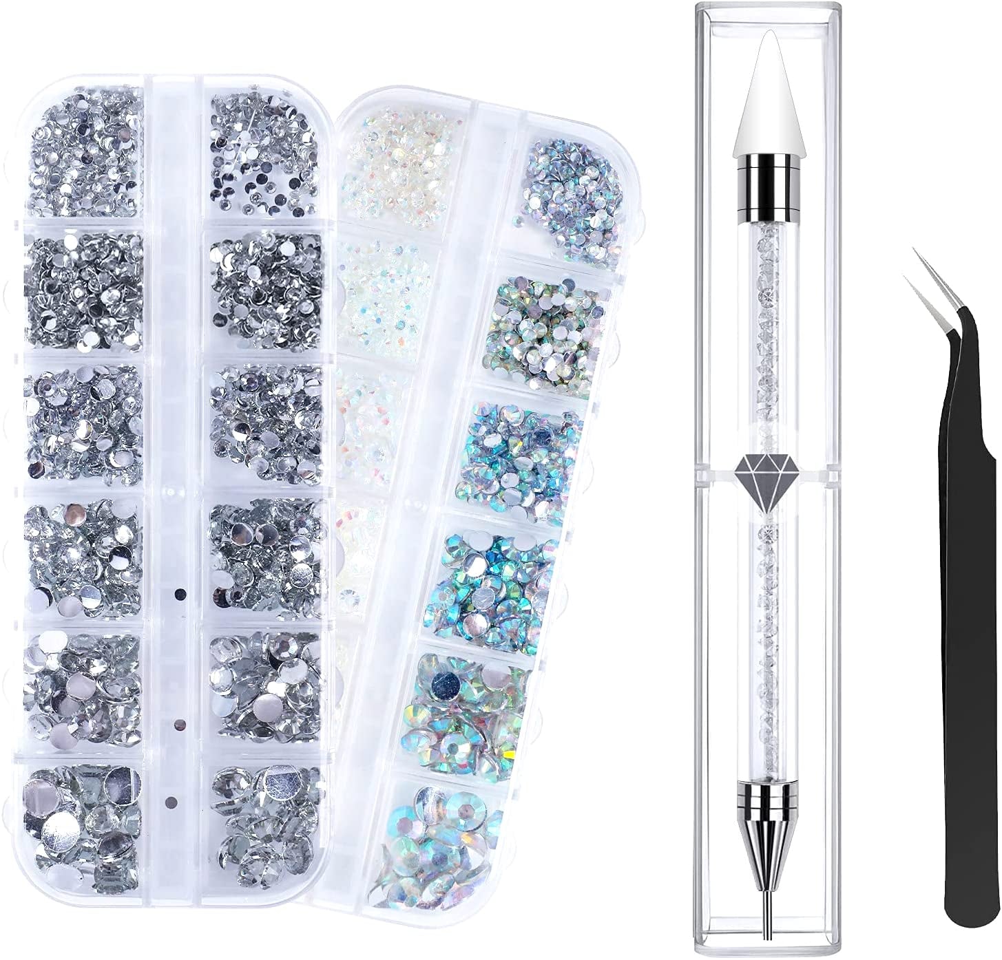 ANGNYA 4000 Stück Strasssteine ​​​​Nägel Nail Art Strasssteine ​​Dekorationen Nagelsteine ​​Für Nail Art Zubehör Und Klare Kristall Strasssteine ​​​​Handwerk Mit Pick up Pinzette Und Strass Picker Tečkovací pero…