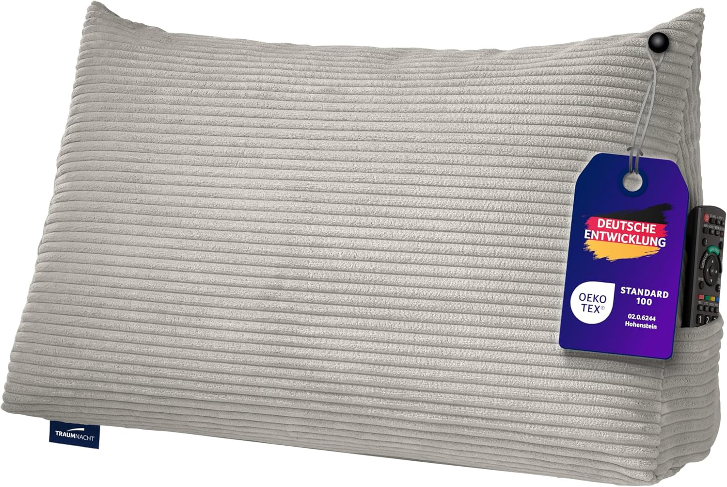Polštář Traumnacht Cozy Back, polštář na čtení, 70 x 40 cm béžový, snímatelný a pratelný potah ze 100% polyesteru, praktická boční kapsa, certifikováno Oeko-Tex, vyrobeno podle německých norem kvality