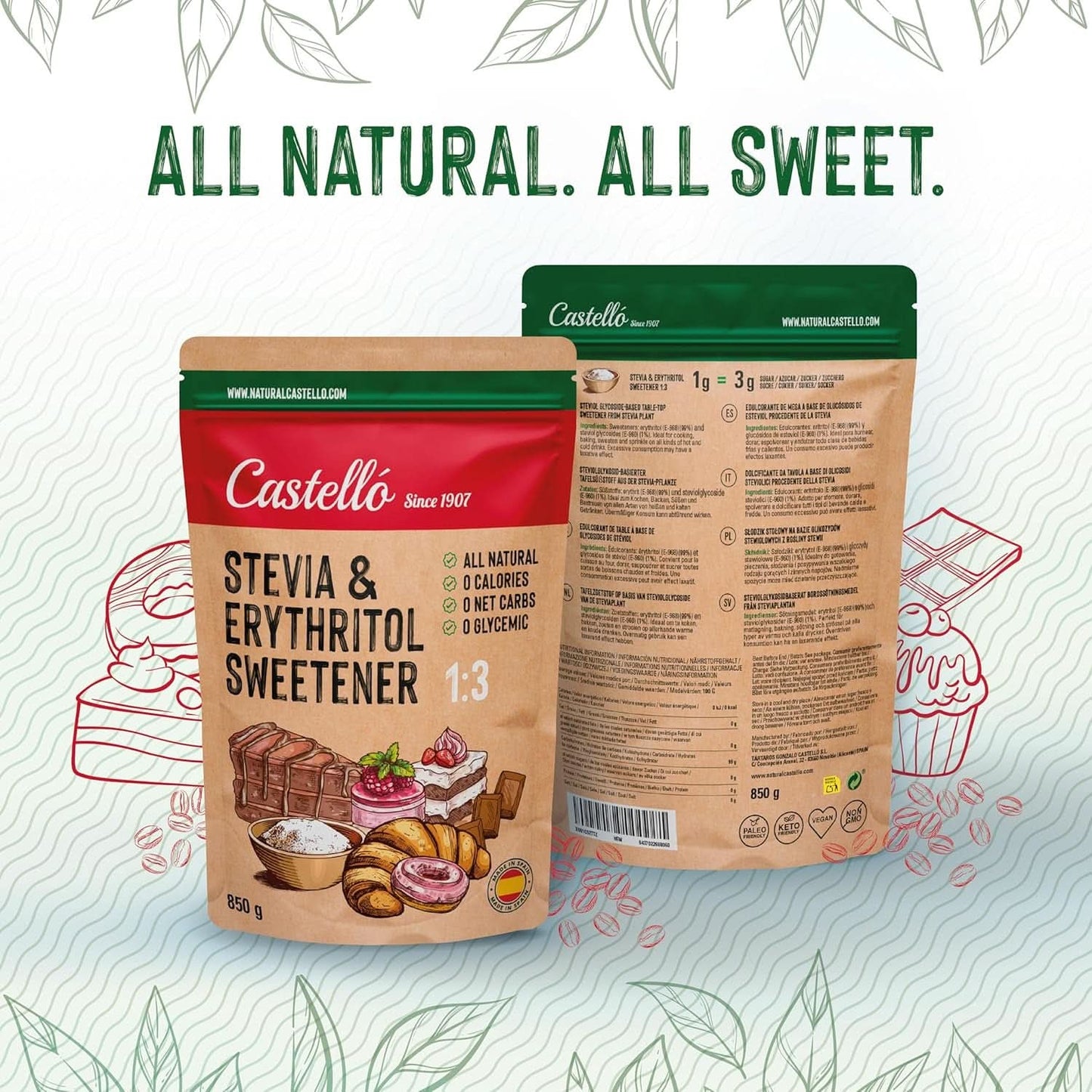 Stévie + Erythritol 1:3 sladidlo, 1G = 3G cukr, 850 gramů Sladidla Naty Shop