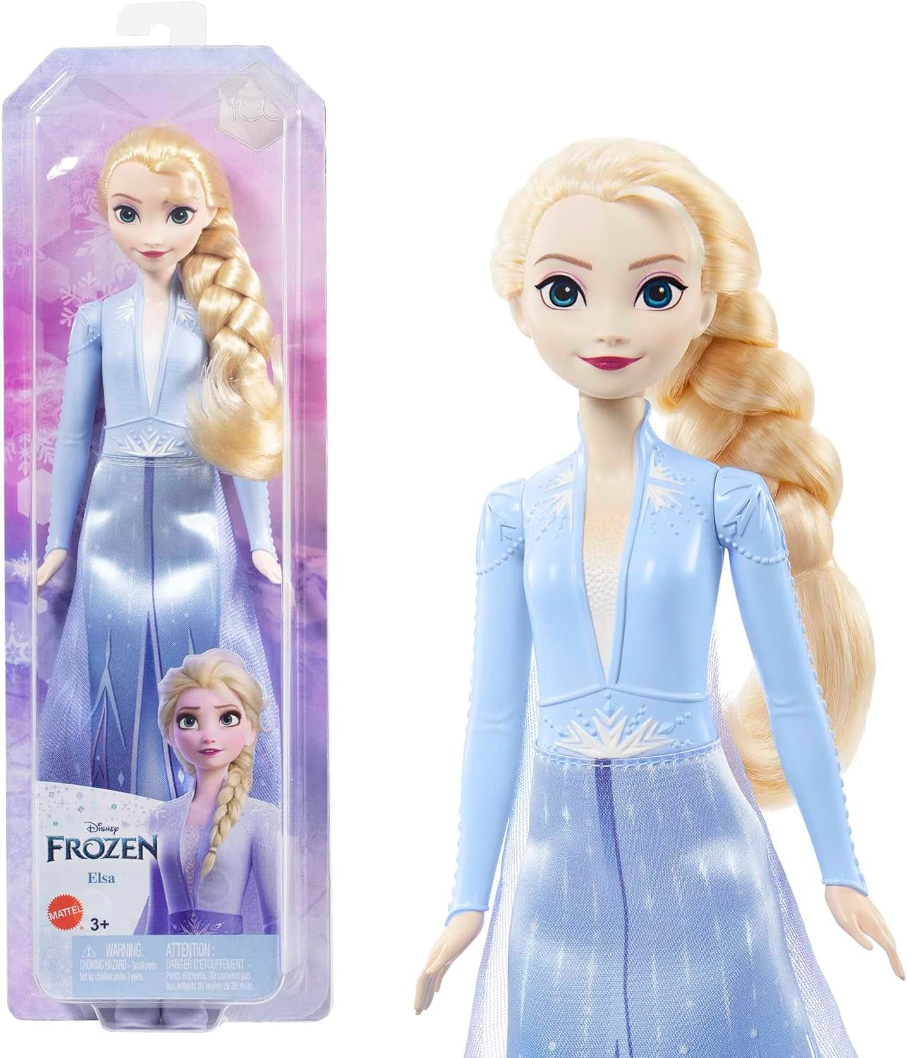 Panenka Mattel Disney Princezna Elsa, panenka Frozen v cestovním oblečení, rozčesatelné blond vlasy, kloubový kloub, odnímatelná sukně a boty, dárky Disney, hračka pro děti od 3 let, HLW48