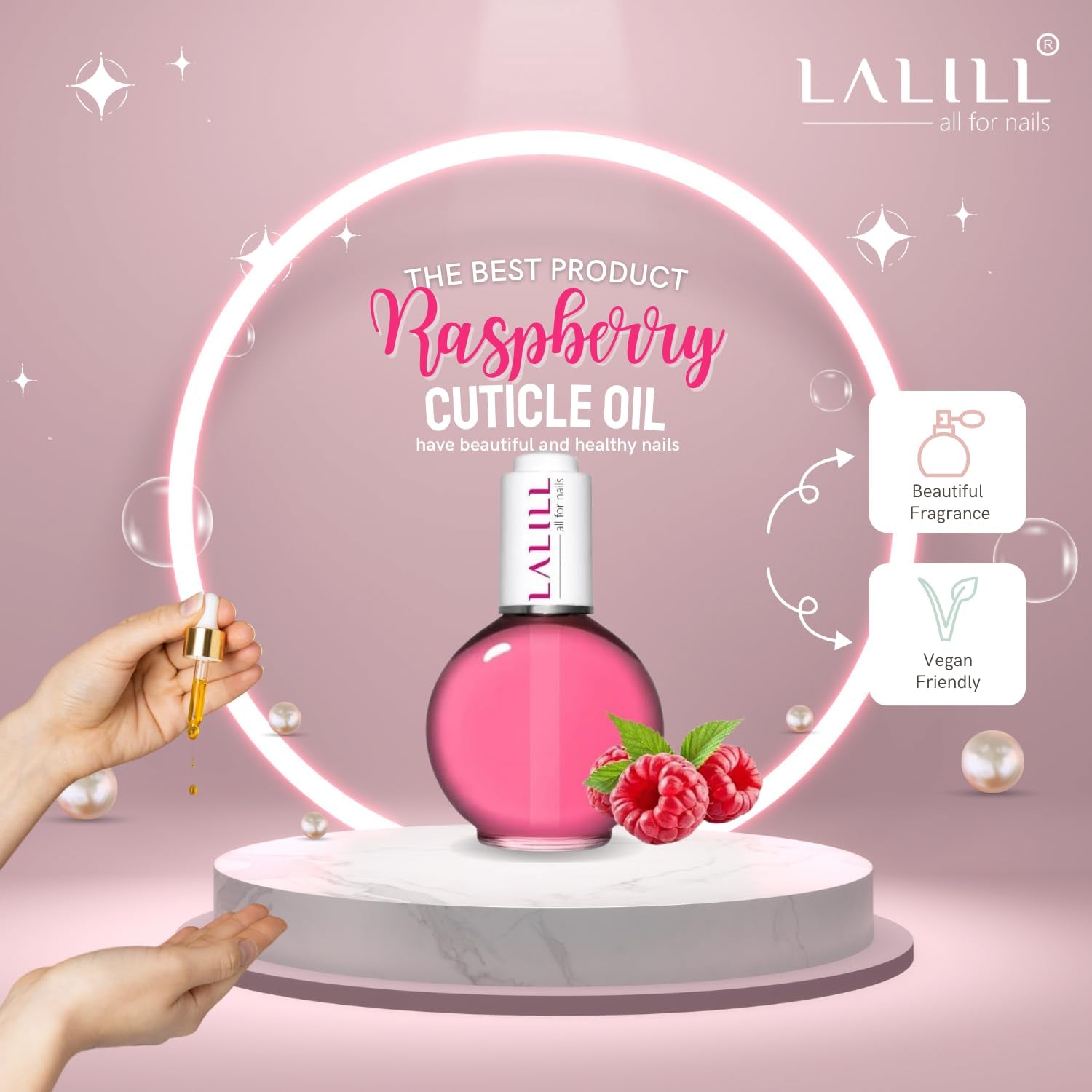 LALILL Olej na nehtovou kůžičku 75 ml - Himbeere Nagelpflegeöl - Nagelöl Pflege Für Nägel Nagelhaut - SPA Maniküre Naildesign Hände - Vegan - S pipetou