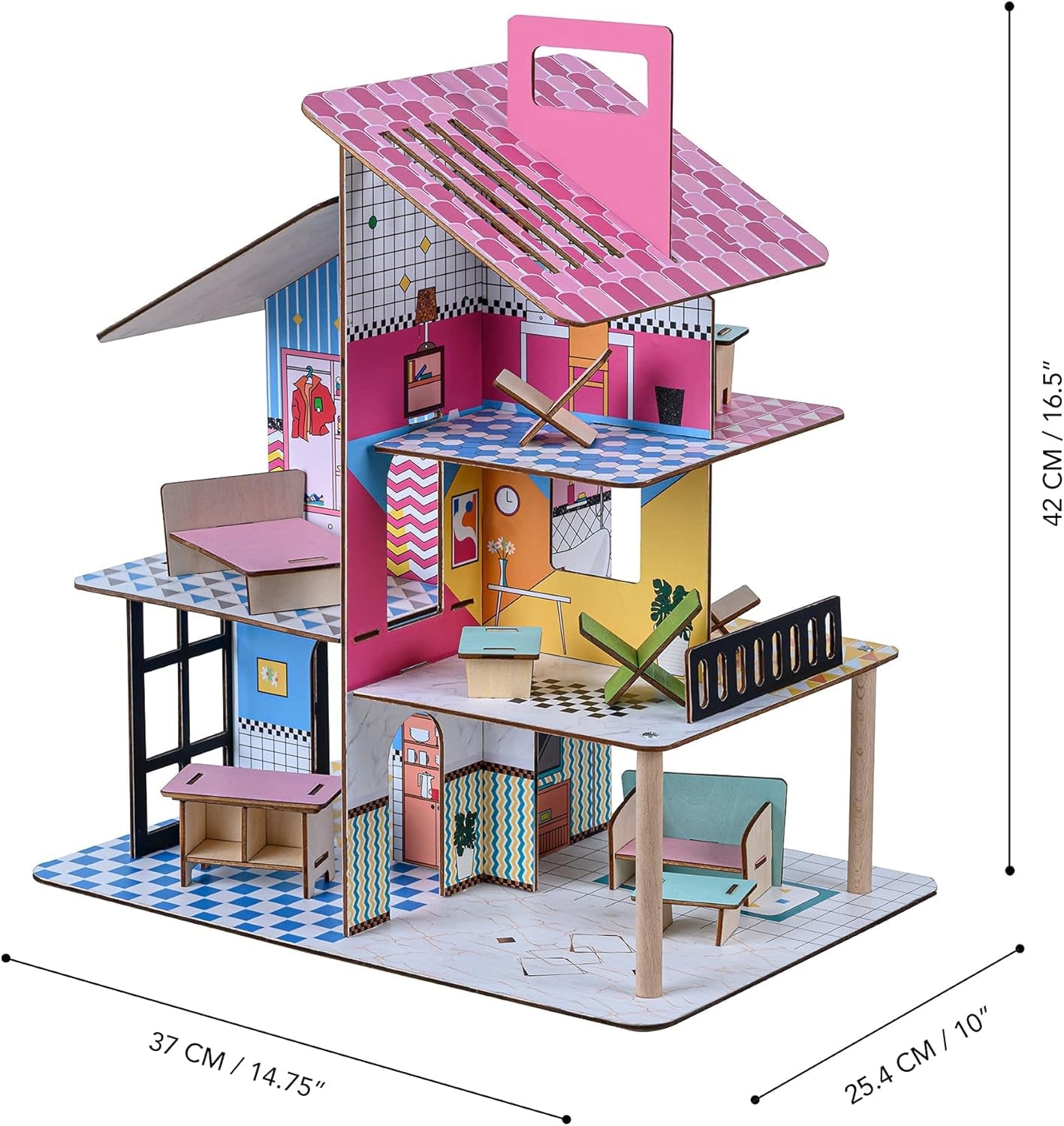 Dřevěný domeček pro panenky Olivia's Little World 360 pro děti, 3,5" panenky a 12 doplňků, vícebarevný TD-13260C
