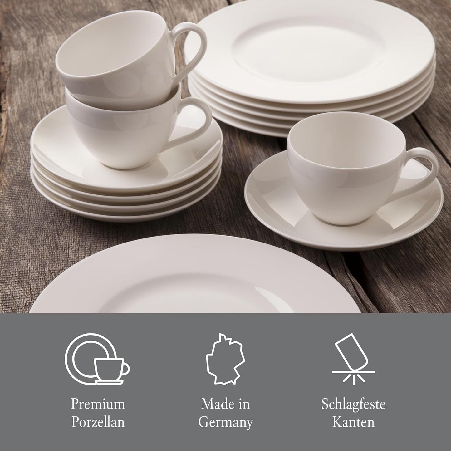 vivo - Villeroy & Boch Group - Basic White 30dílná sada nádobí, vhodné do myčky a mikrovlnné trouby, Bílá sada nádobí, Kávová sada, Keramika, Talíře, Šálky, Premium porcelán