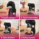 Bosch Tassimo Happy Friendly kávovar na kapsle TAS107E, 70+ nápojů, vhodný pro všechny šálky, Auto-Stop, udržitelný, perfektní dávkování, úspora místa, 1400 W, krémová/černá