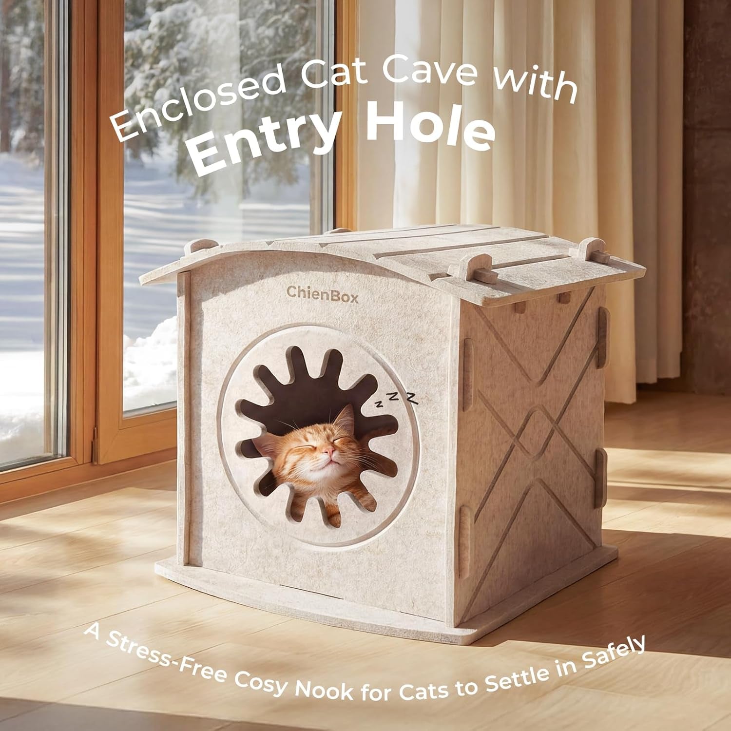Katzenhaus Indoor aus Filz: Warmes Und Gemütliches Katzenbett, Katzenhöhle mit beruhigendem Kratzbogen, Robuste & Kratzfeste Katze Höhle, Abnehmbares Katzen Bett, Katzen Haus 38 x 36 x 38 cm