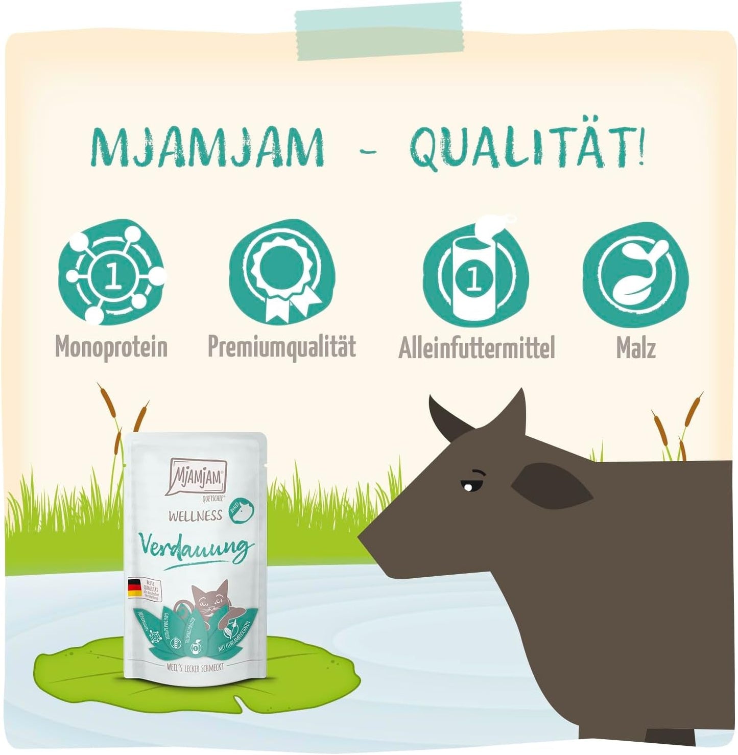 MjAMjAM - Prémiové mokré krmivo pro kočky - Wellness - Digestive - Hovězí maso, balení 12 ks (12 x 125 g), bez obilovin