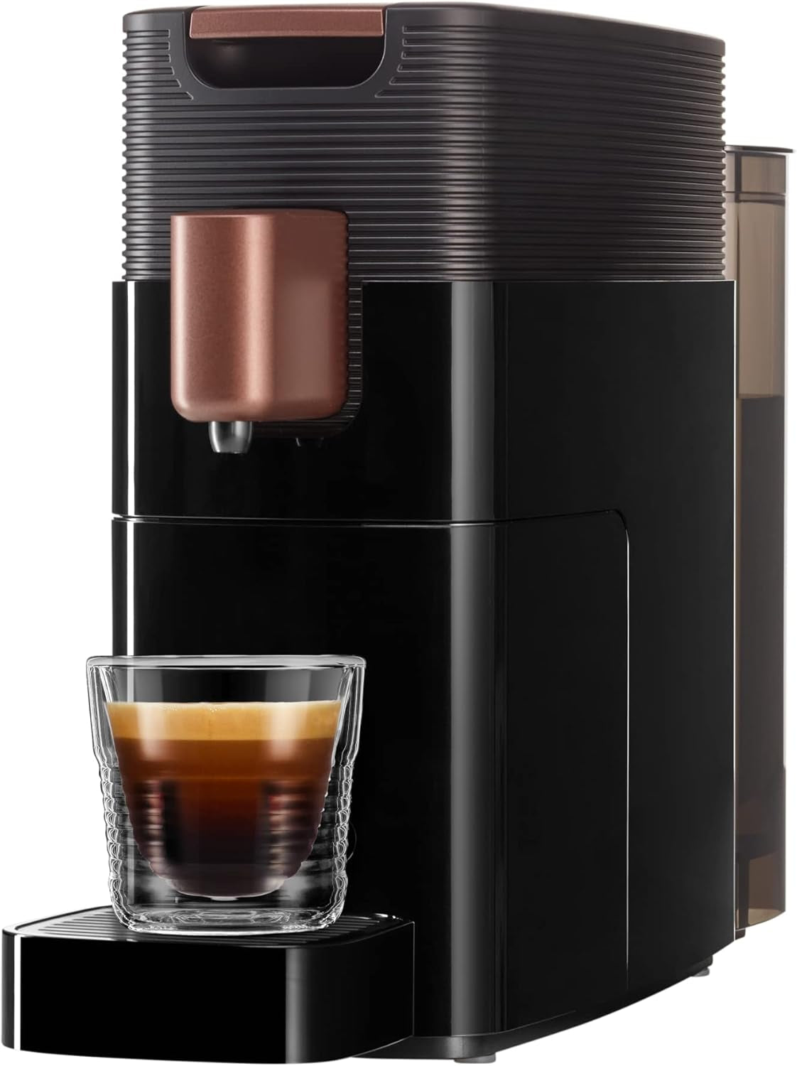 Espresso kávovar s kapslemi K-FEE ONE na kávu, čaj a kakao | Kompaktní espresso | Rychlý ohřev | Nádrž na vodu 0,8 l | 19 barů | Černá měď | Vítěz testu Stiftung Warentest 2023