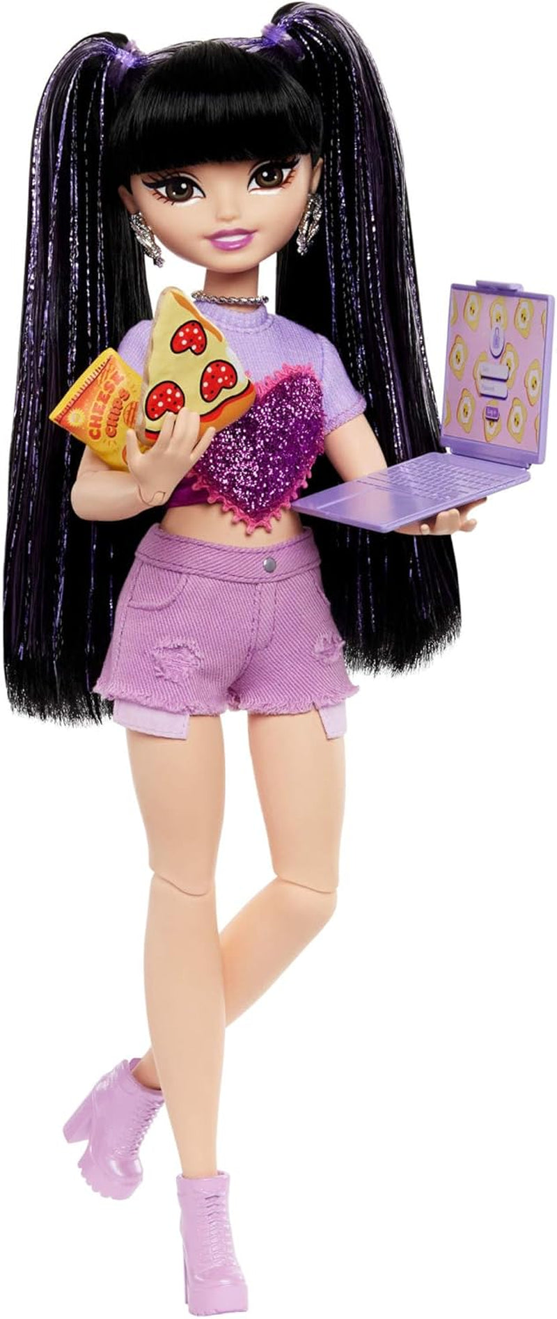 Panenka Barbie Dream Besties a doplňky, pohyblivá panenka Teresa Fashion s hnědými vlasy a sponkami do vlasů, motiv videohry 10 kusů, HYC23 Naty Shop Dolls Video a jídlo
