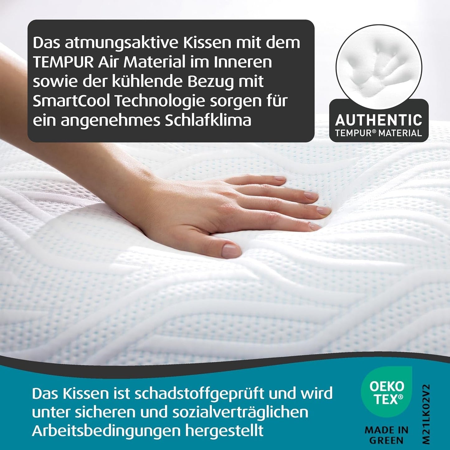 TEMPUR Comfort Air Medium polštář na spaní, Prodyšný polštář pro každou polohu spánku, OEKO-TEX MADE in GREEN, střední tvrdost, standardní polštáře Naty Shop 40 x 80 cm