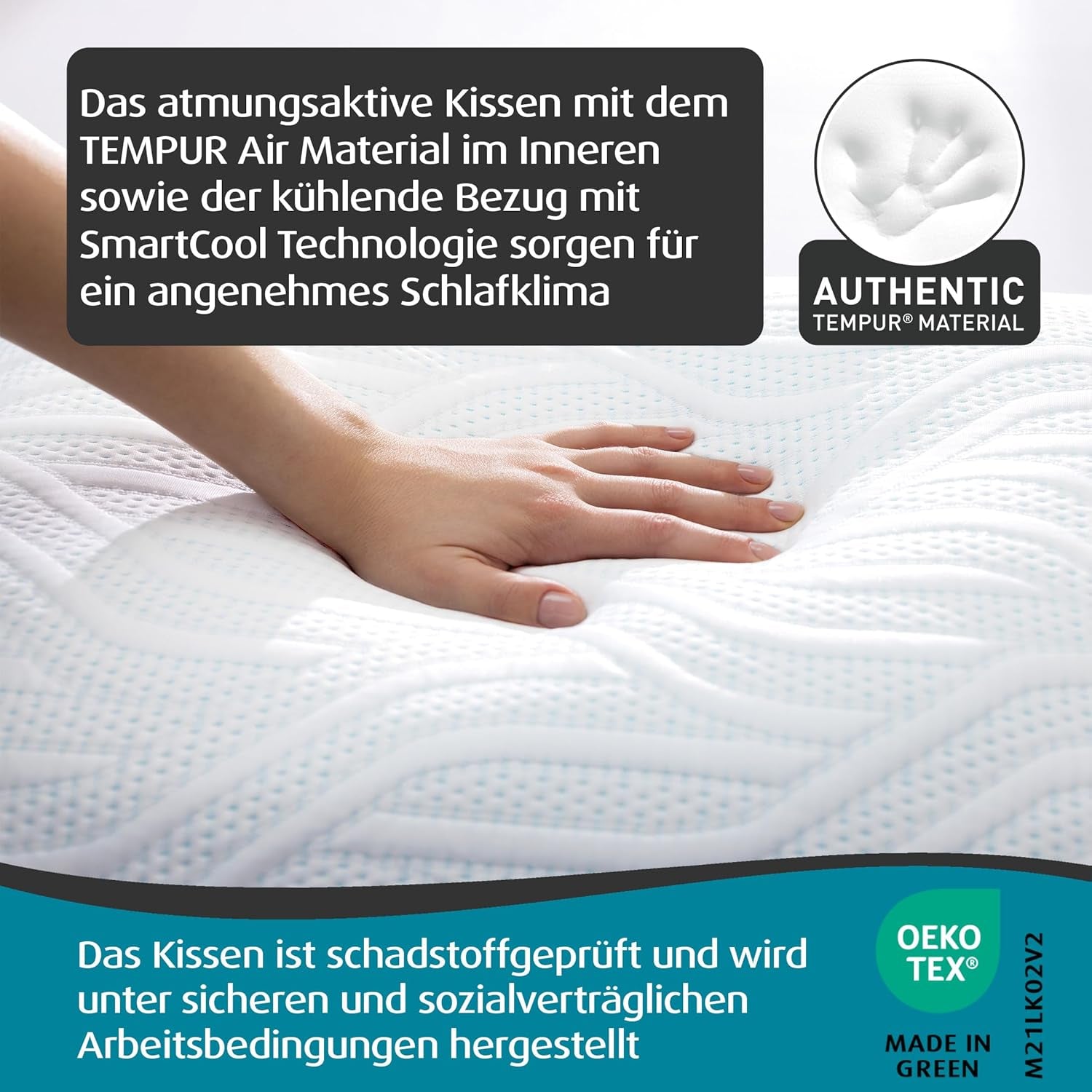 TEMPUR Comfort Air Medium polštář na spaní, Prodyšný polštář pro každou polohu spánku, OEKO-TEX MADE in GREEN, střední tvrdost, standardní polštáře Naty Shop 40 x 80 cm