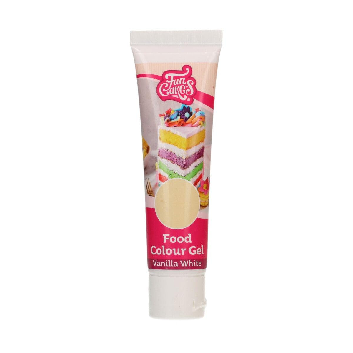 Potravinářské barvivo Funcakes White Vanilla Gel: Vysoce koncentrované potravinářské barvivo na těsto, krém, fondán, marcipán, pečivo, lehké dávkování, jednotlivé kapky pro vytvoření zářivých barev, Halal, 30 g