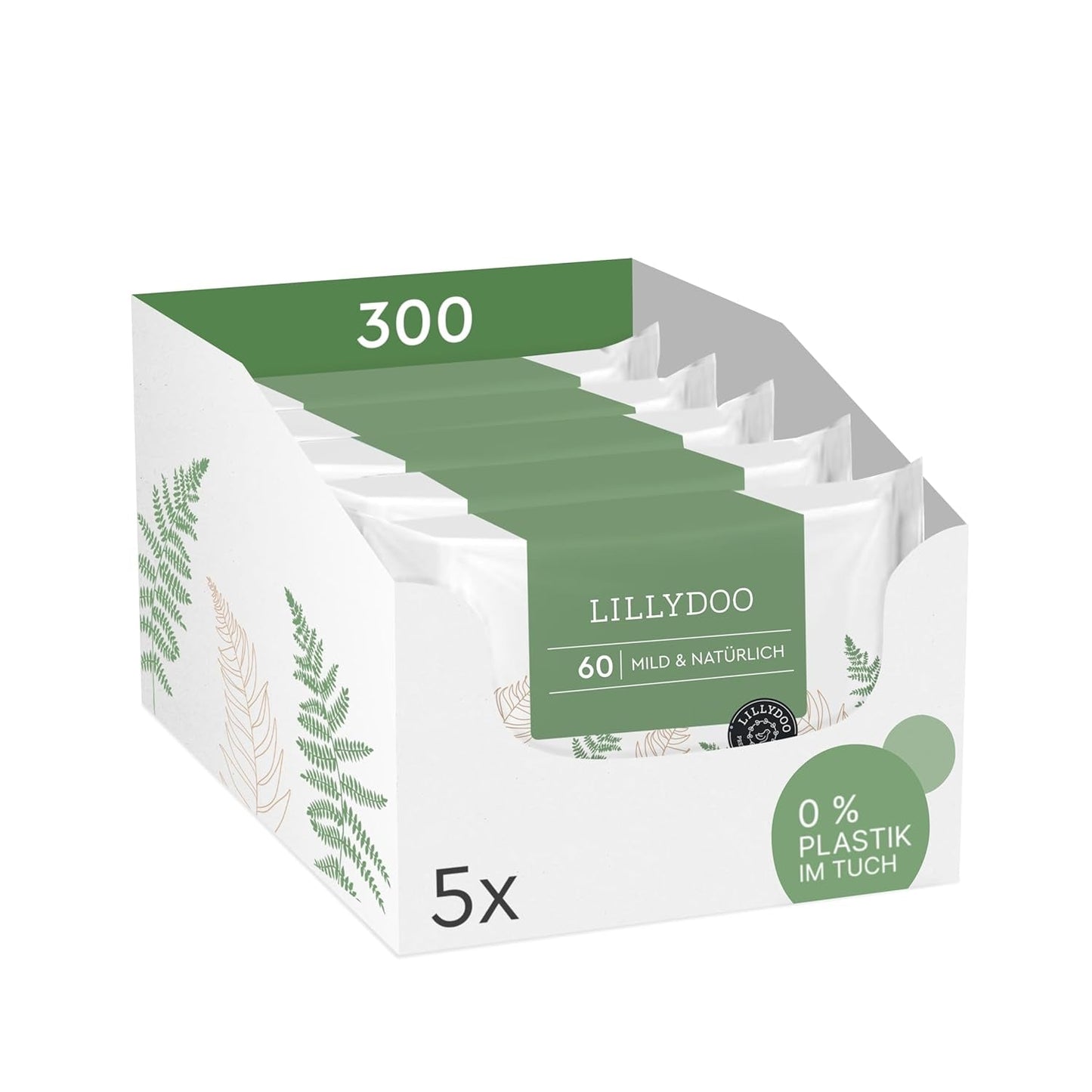 Zelené vlhčené ubrousky LILLYDOO, počet 600 (10 x 60), 100% ubrousek odolný proti roztržení bez plastů – bez parfemace, jemný a přírodní, jemný čistící prostředek pro citlivou pokožku, dermatologicky testováno