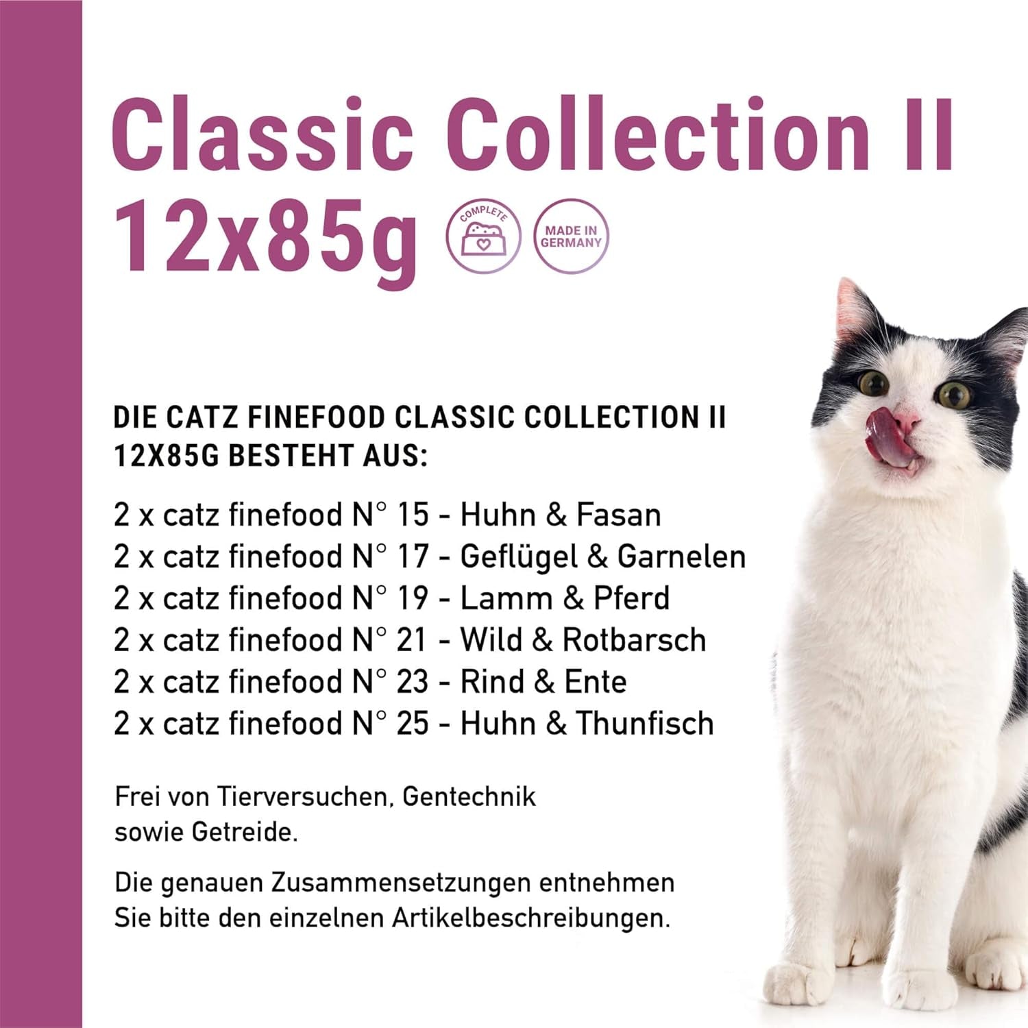 Catz Finefood Classic Collection Mixed Pack Mokré krmivo pro kočky - Gurmánské mokré krmivo pro vaši kočku, bez obilovin a cukru, s vysokým obsahem masa, 24 sáčků x 85 g