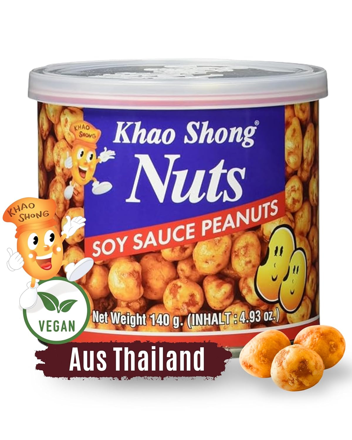 Khao Shong smažený zelený hrášek s wasabi, křupavý hrášek v pikantním těstíčku, nízkotučná alternativa k ořechům, středně pikantní, 1 plechovka 140 g | 140 g (1 balení)