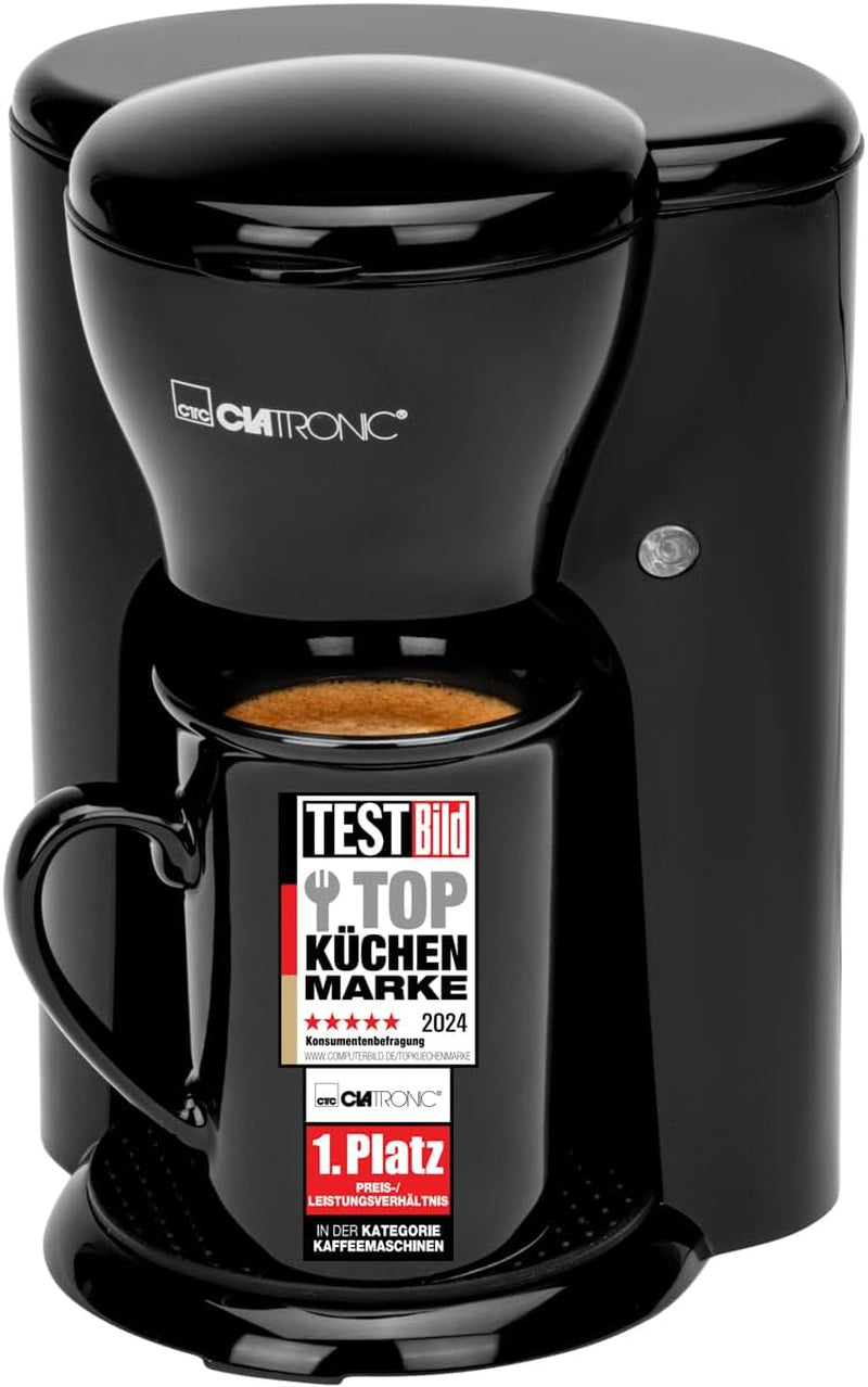 Kávovar Clatronic® na 1 šálek | Perfektní espresso kávovar pro jednotlivce | Espresso kávovar s filtrem, včetně keramického šálku | Malý kávovar na espresso s filtrem, ideální na cesty | KA 3356