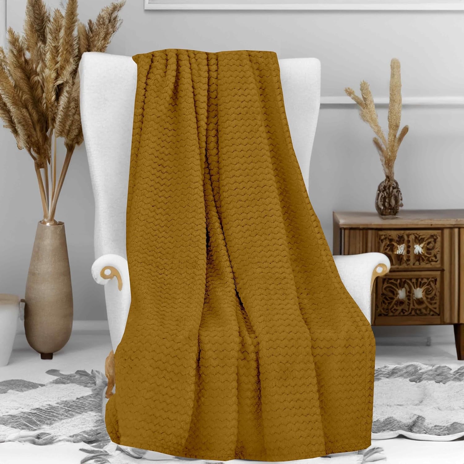 Deka Soleil D'Ocre, 180 x 220 cm, zámotek, hořčicově žlutá lůžka a přikrývky Besuche den Soleil d'Ocre-Store