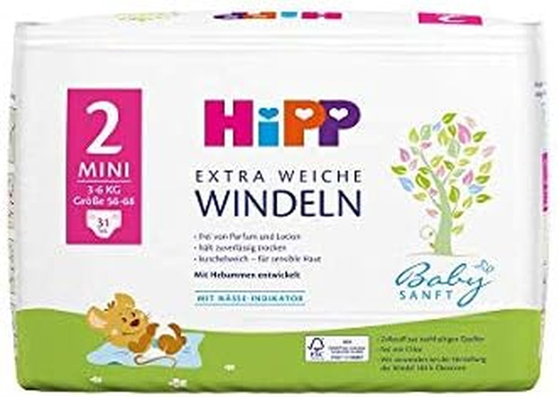 HiPP Babysanft mini plenky velikost 2 v balení na 2 týdny (124 plen)