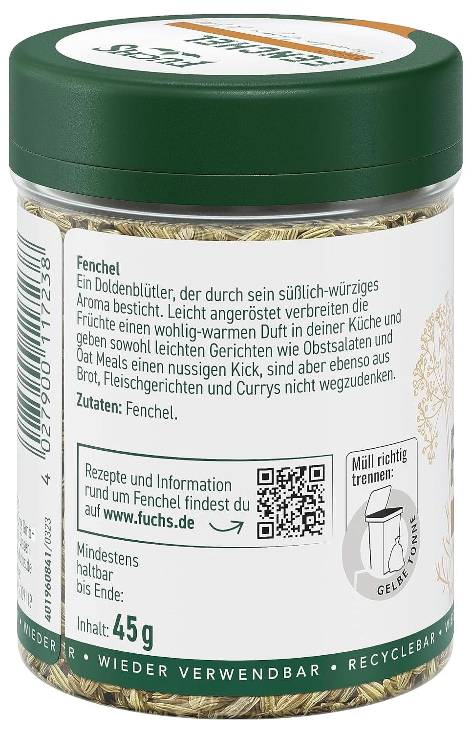 Fuchs - Fenykl celý - sladká a kořeněná chuť do ovocných salátů - 45 g Condimente Naty Shop