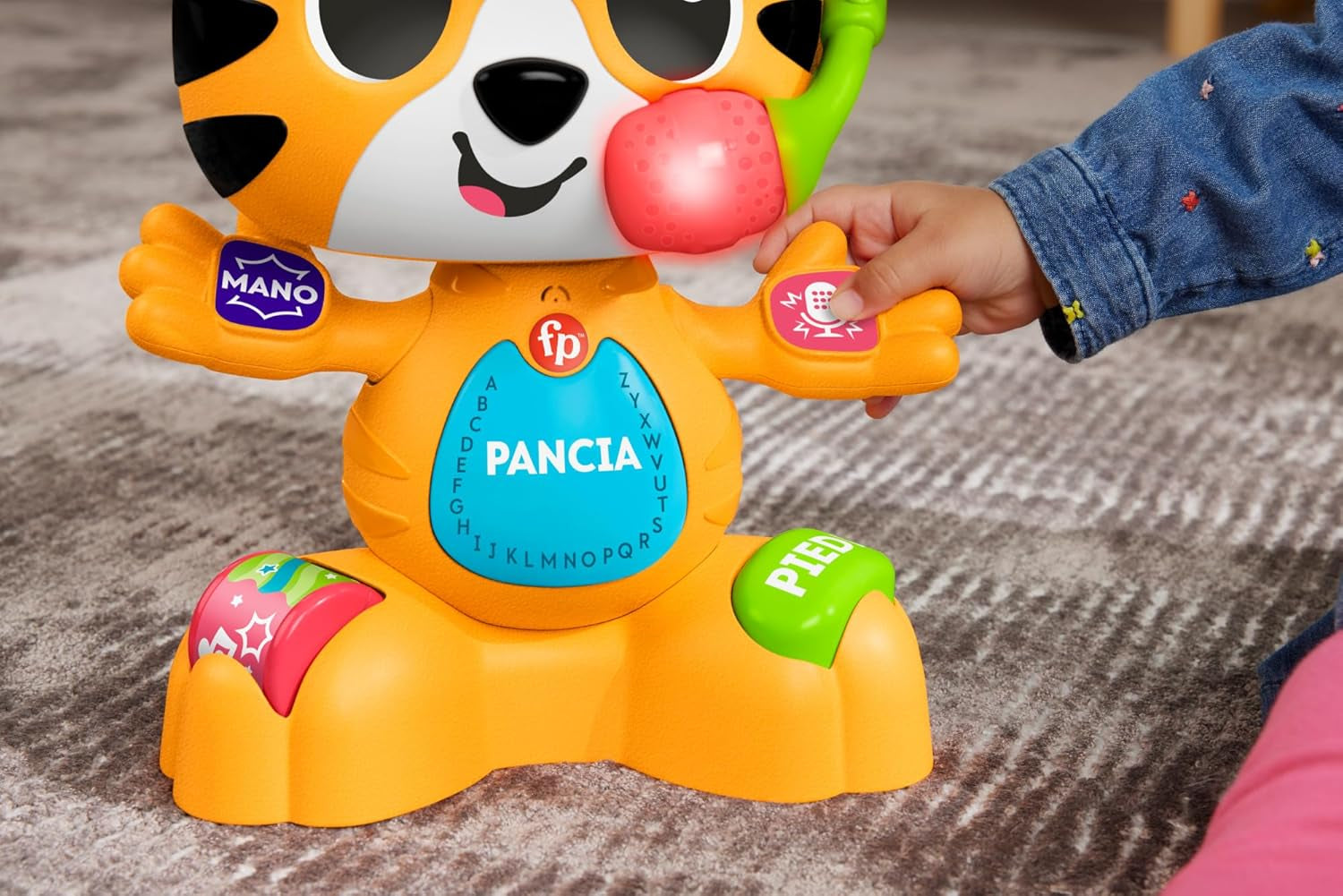 Fisher-Price vzdělávací hračka pro miminka a batolata, Beat Bande Učící se a tančící Tiger Justin se zvuky a světly pro miminka od 9 měsíců, italská verze, HYL04 Hračky pro miminka Naty Shop
