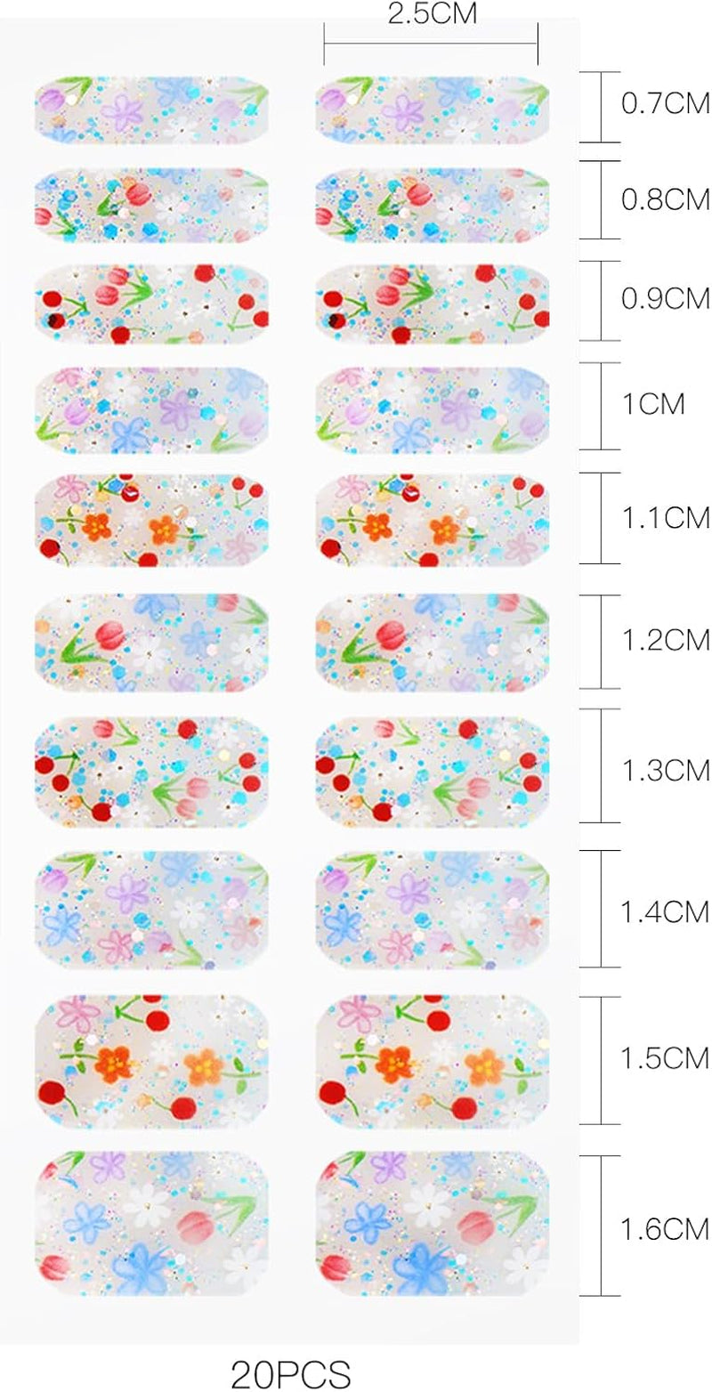 JMEOWIO Nagelfolie UV Härtend Bunter Blumenglitzer UV gelové proužky na nehty Nálepka na nehty Nagelaufkleber Nail Art Dekoration Nageldesign Zubehör